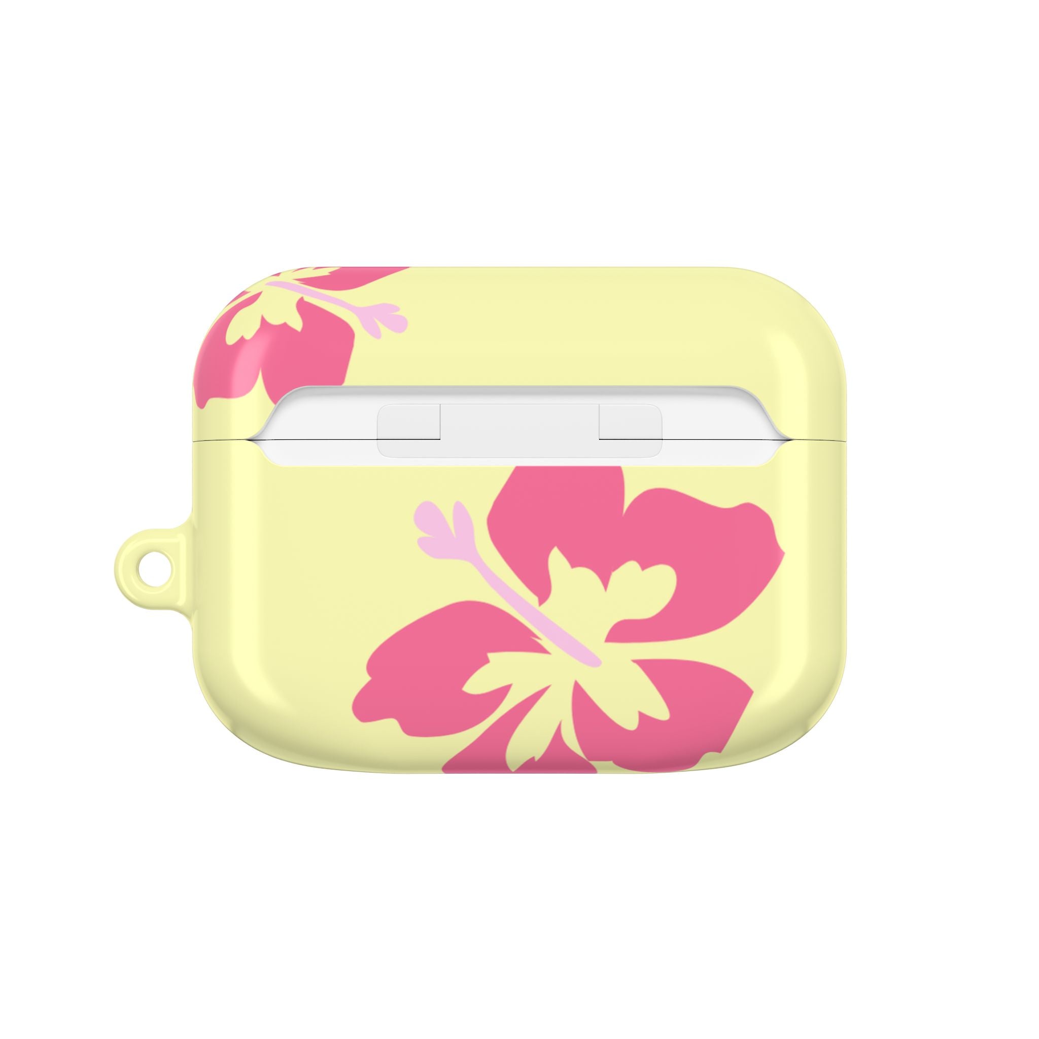 Pink Hibiscus on Yellow AirPods Case