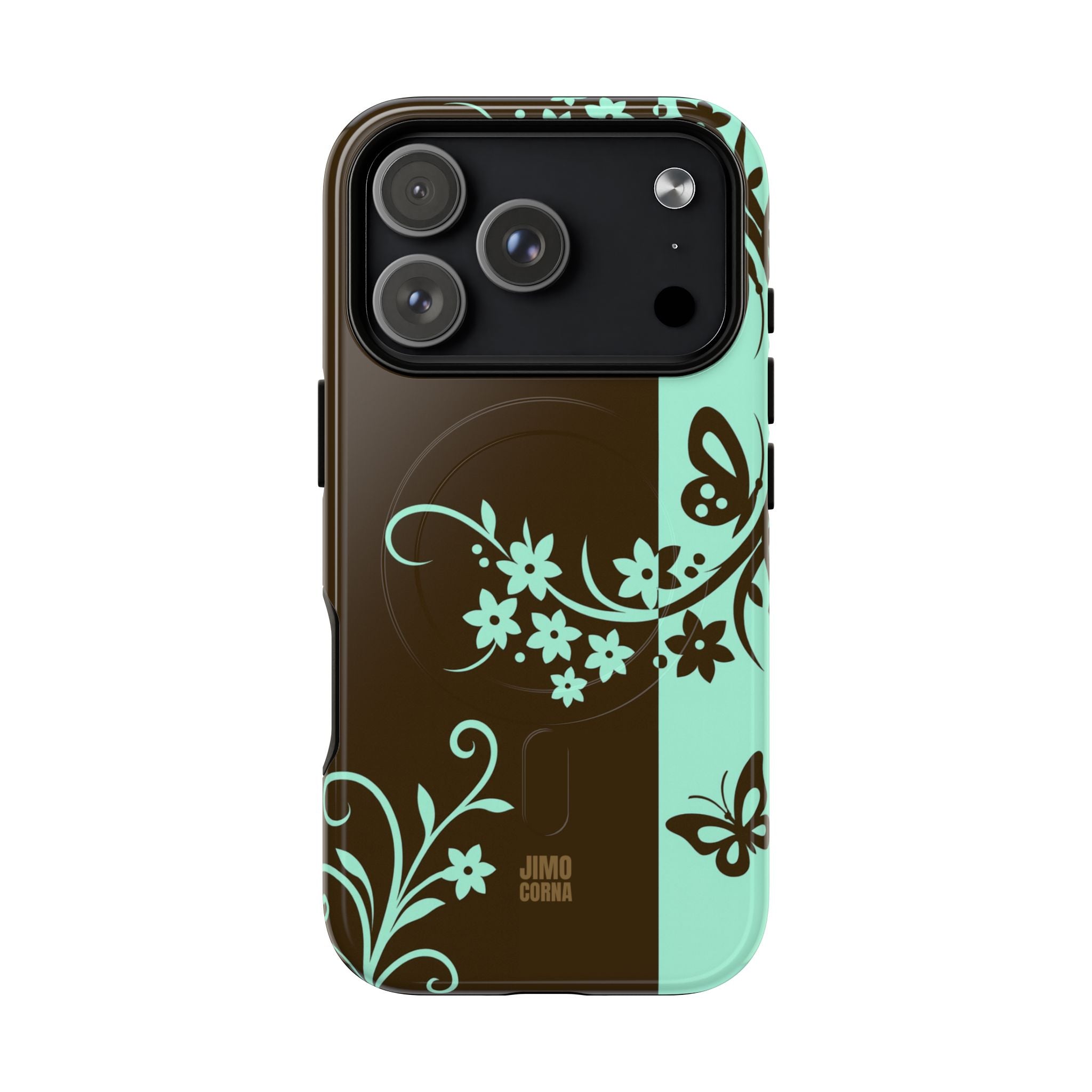 Y2K Floral MagSafe iPhone Case | Brown and Mint