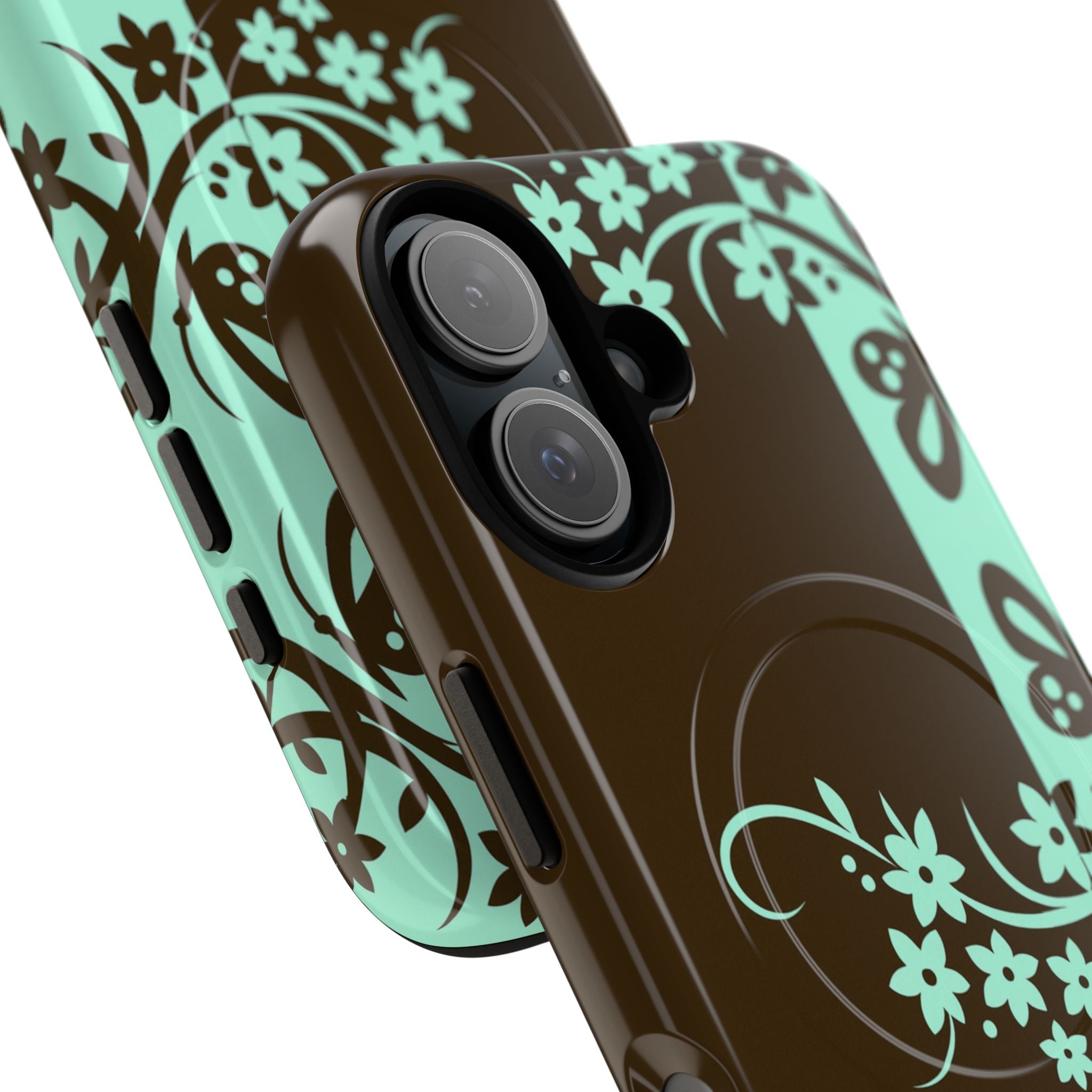 Y2K Floral MagSafe iPhone Case | Brown and Mint