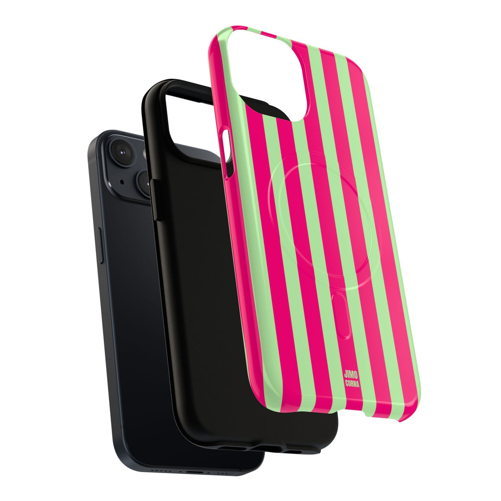 Bold Stripes MagSafe iPhone Case | Lime Green and Pink