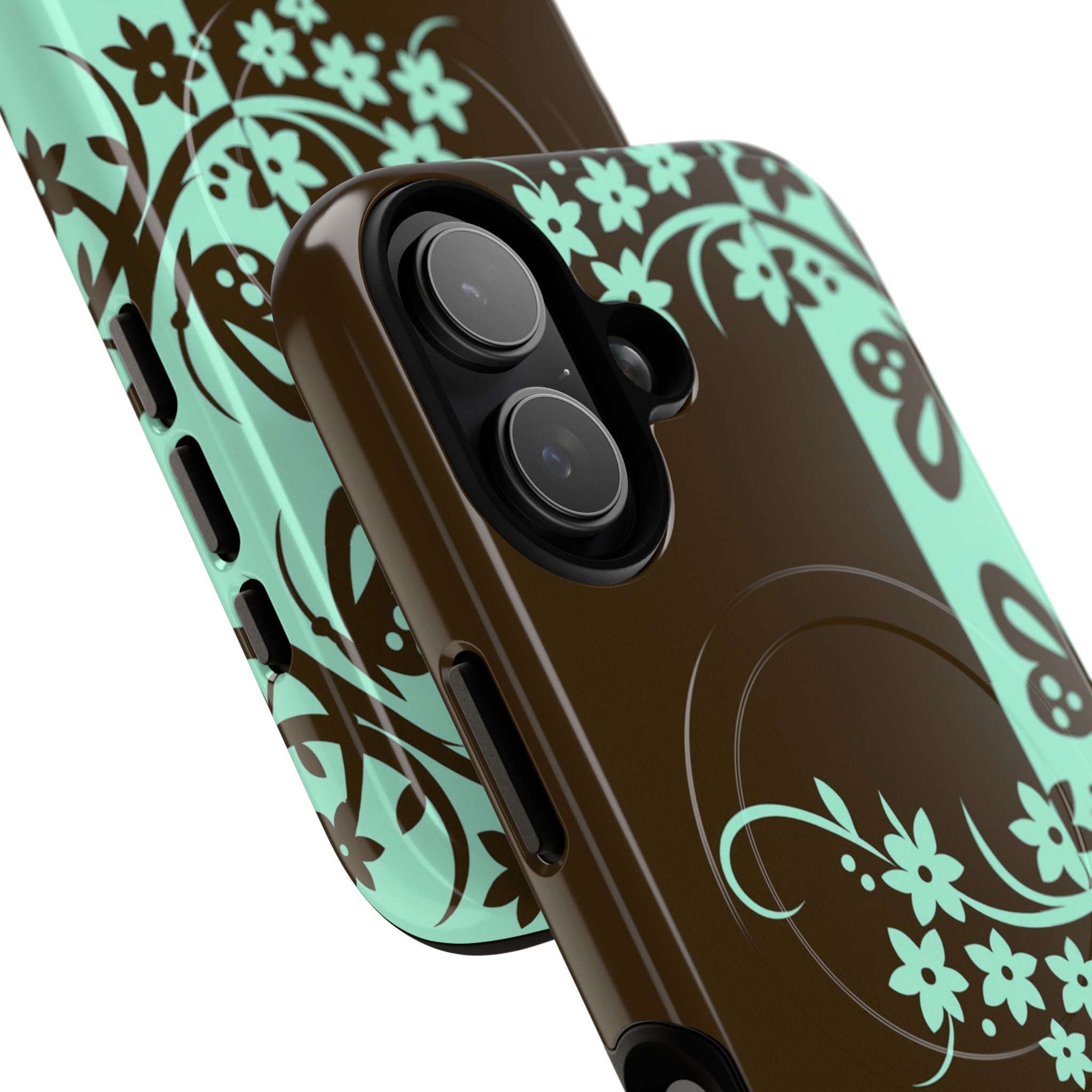 Y2K Floral MagSafe iPhone Case | Brown and Mint