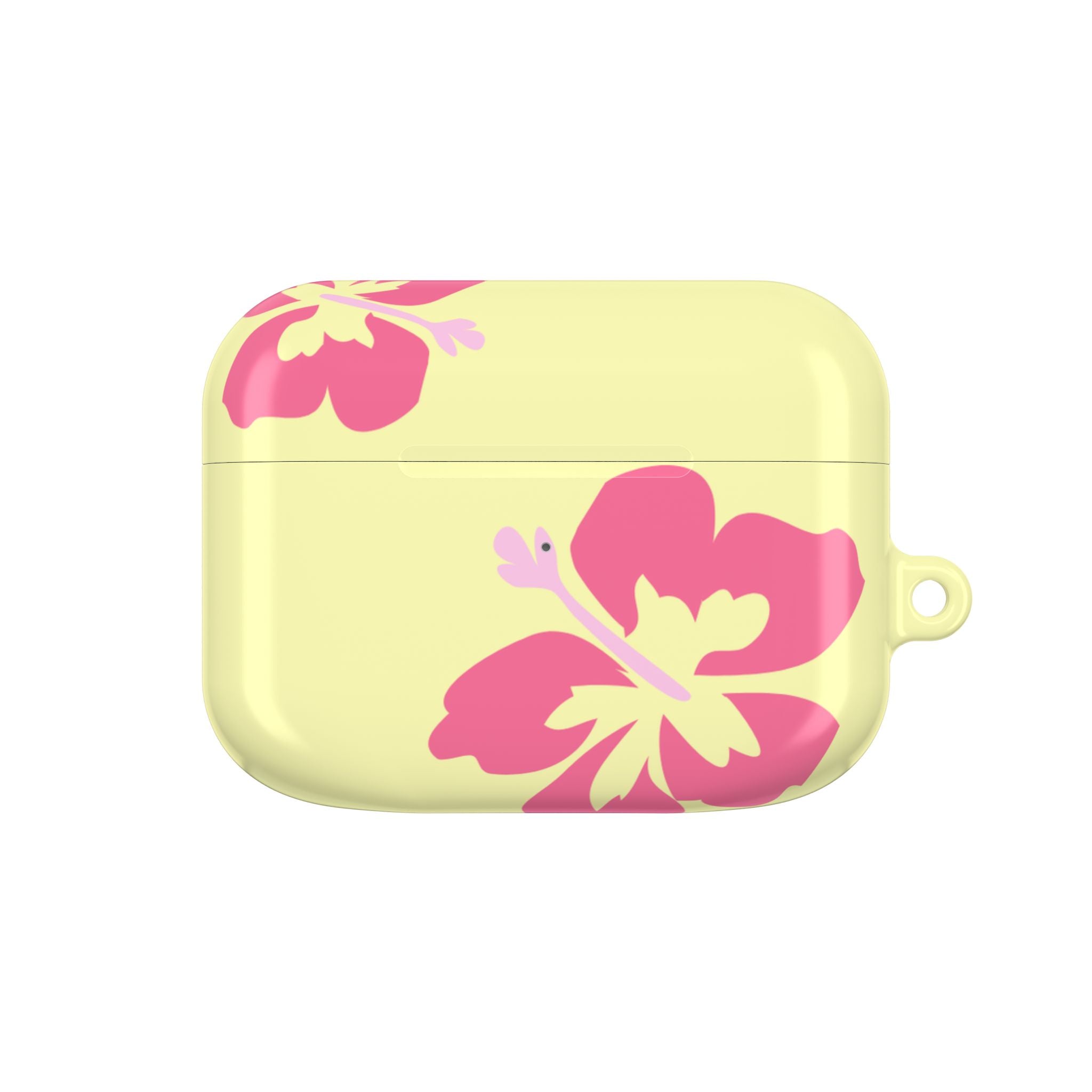 Pink Hibiscus on Yellow AirPods Case