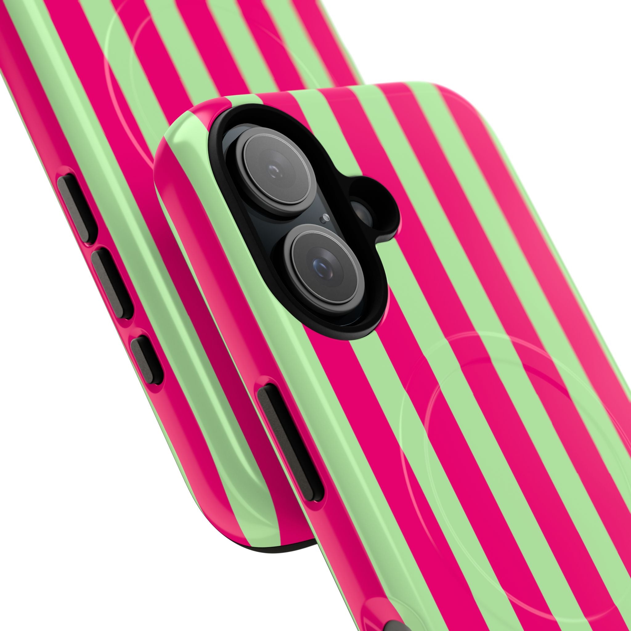 Bold Stripes MagSafe iPhone Case | Lime Green and Pink