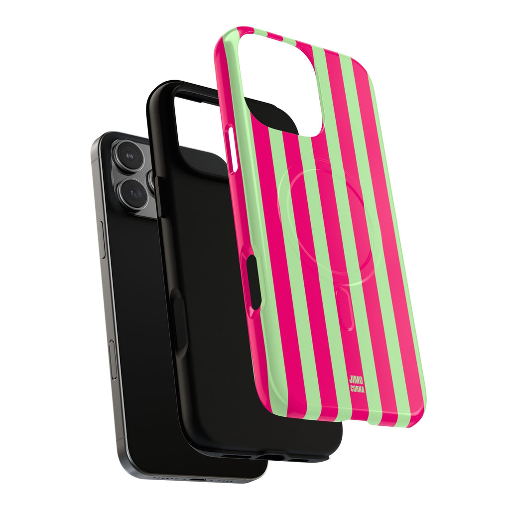 Bold Stripes MagSafe iPhone Case | Lime Green and Pink