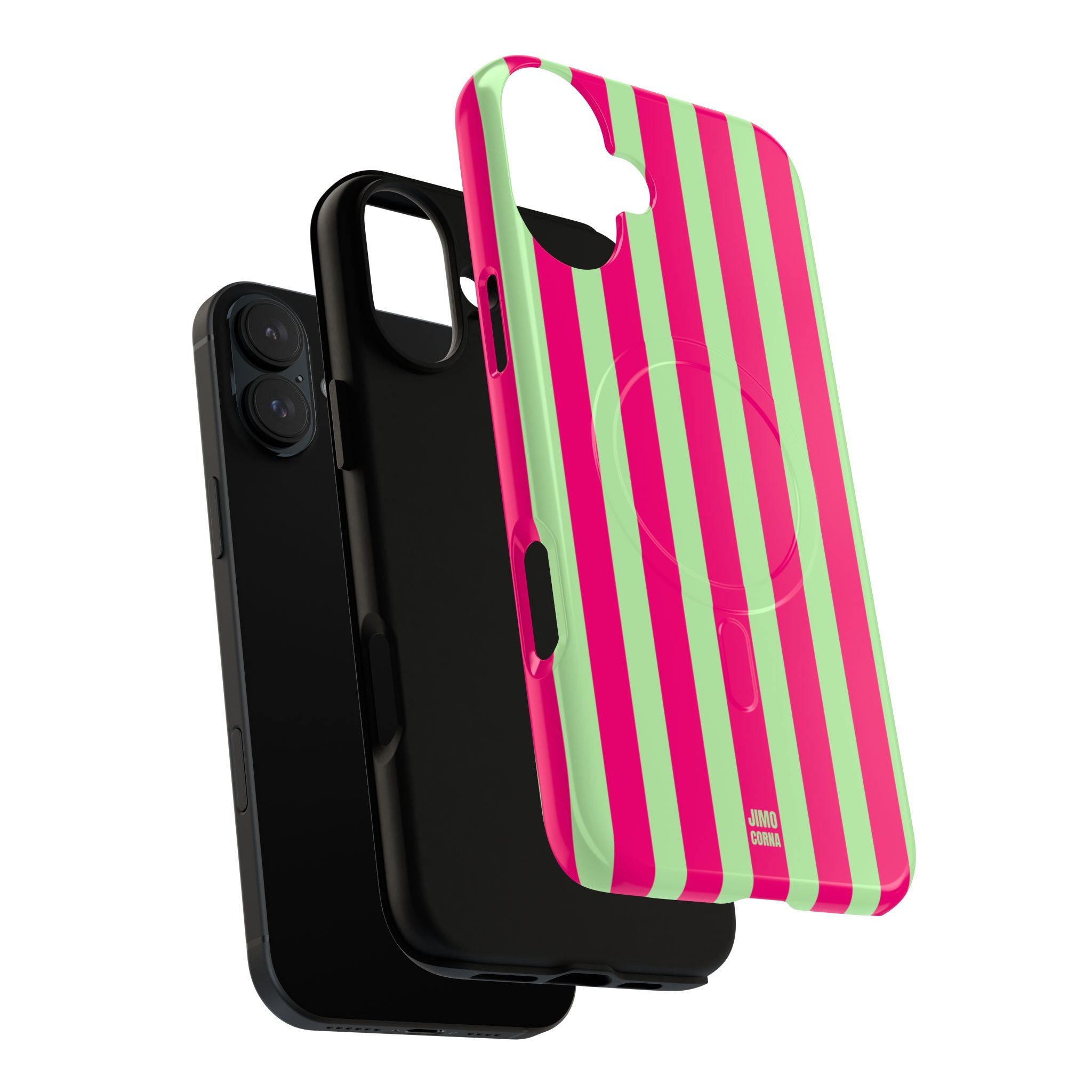 Bold Stripes MagSafe iPhone Case | Lime Green and Pink