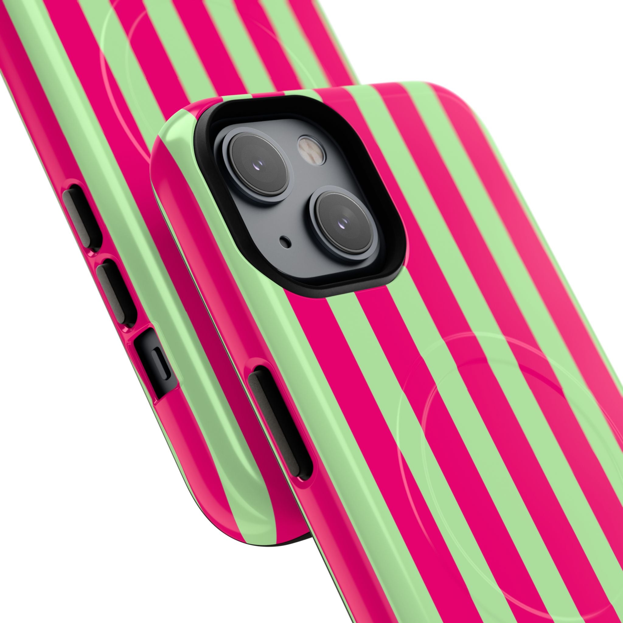 Bold Stripes MagSafe iPhone Case | Lime Green and Pink