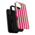 Bold Stripes MagSafe iPhone Case | Lime Green and Pink