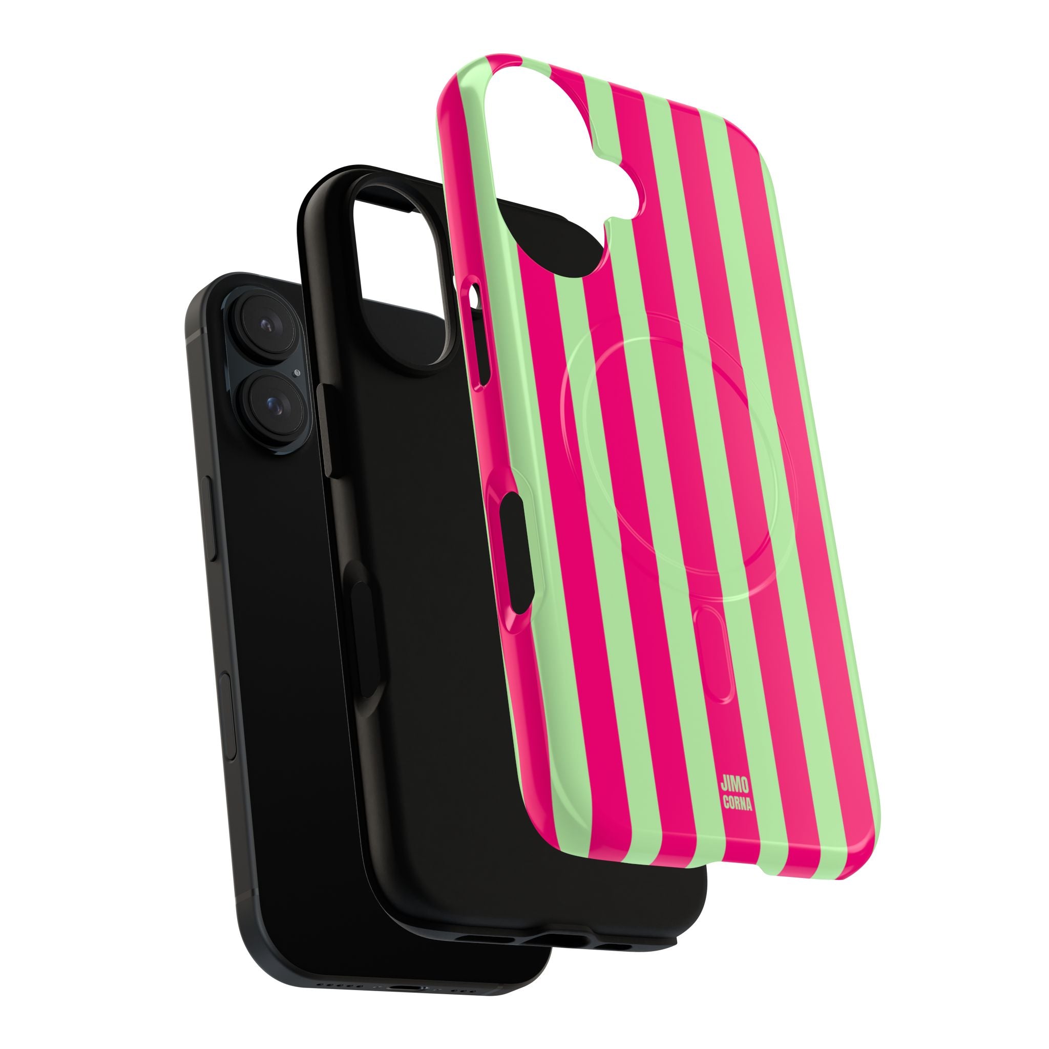 Bold Stripes MagSafe iPhone Case | Lime Green and Pink