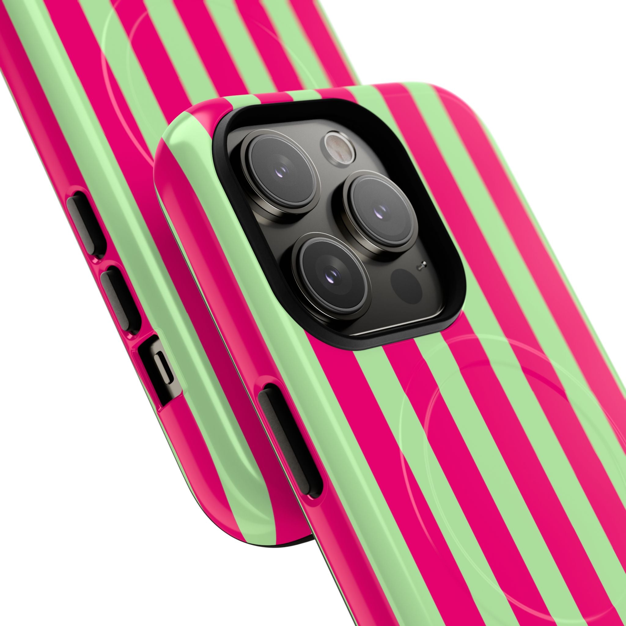 Bold Stripes MagSafe iPhone Case | Lime Green and Pink