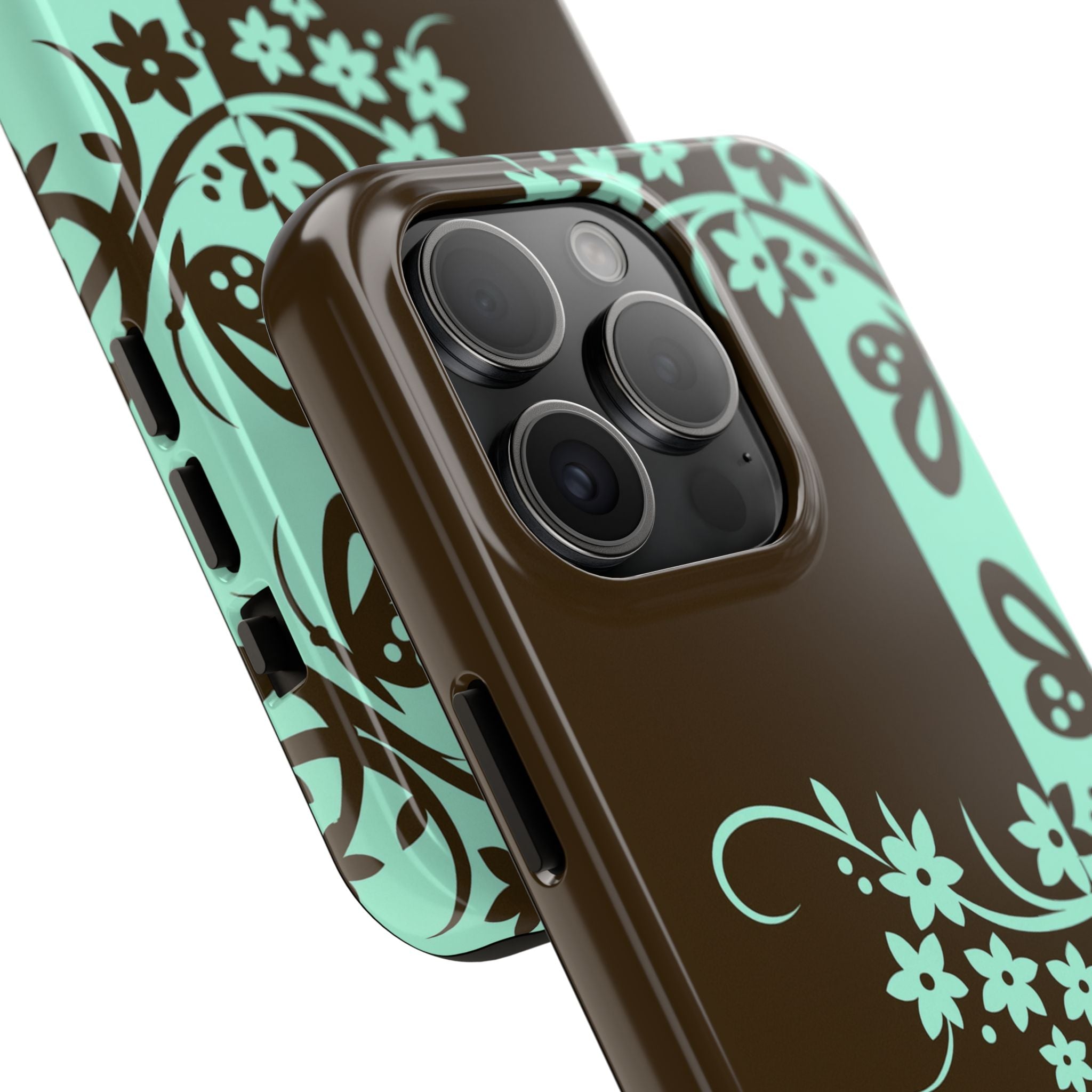 Y2K Floral iPhone Case | Brown and Mint