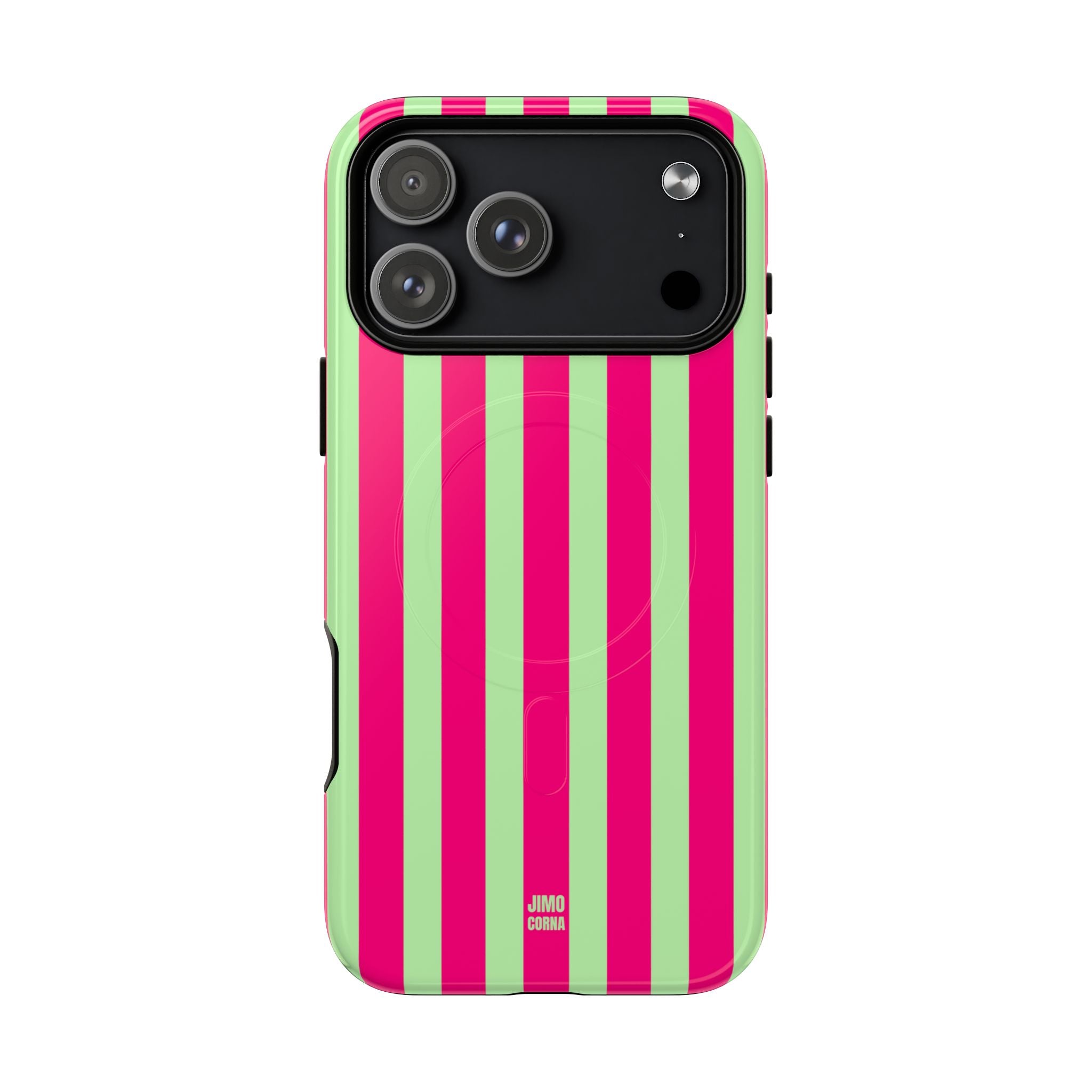 Bold Stripes MagSafe iPhone Case | Lime Green and Pink