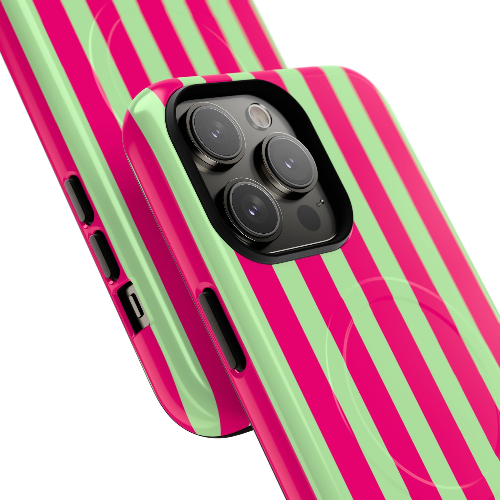 Bold Stripes MagSafe iPhone Case | Lime Green and Pink