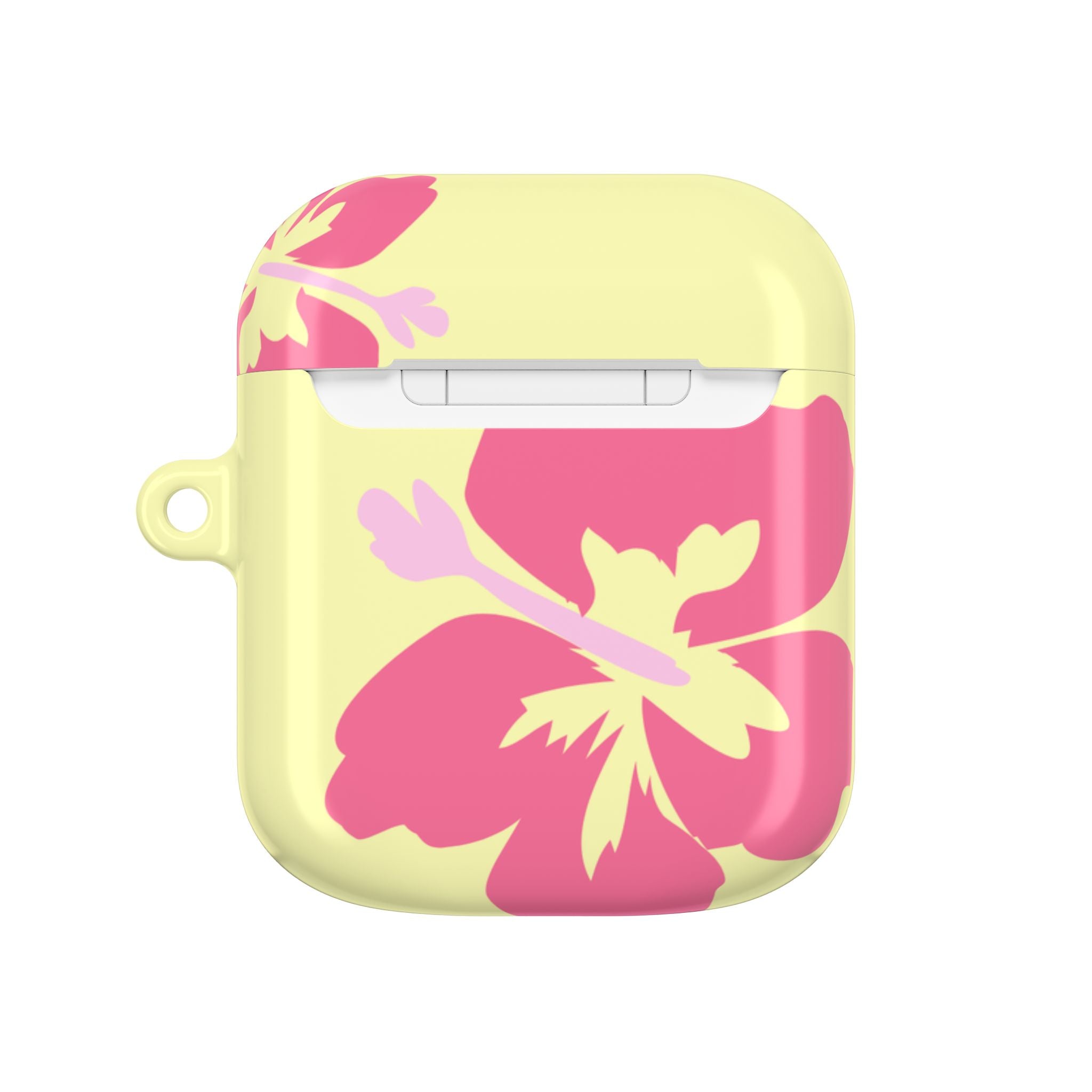 Pink Hibiscus on Yellow AirPods Case