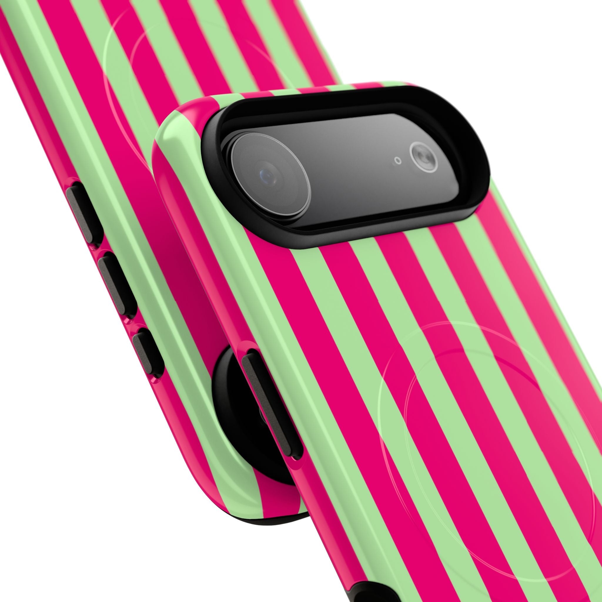 Bold Stripes MagSafe iPhone Case | Lime Green and Pink