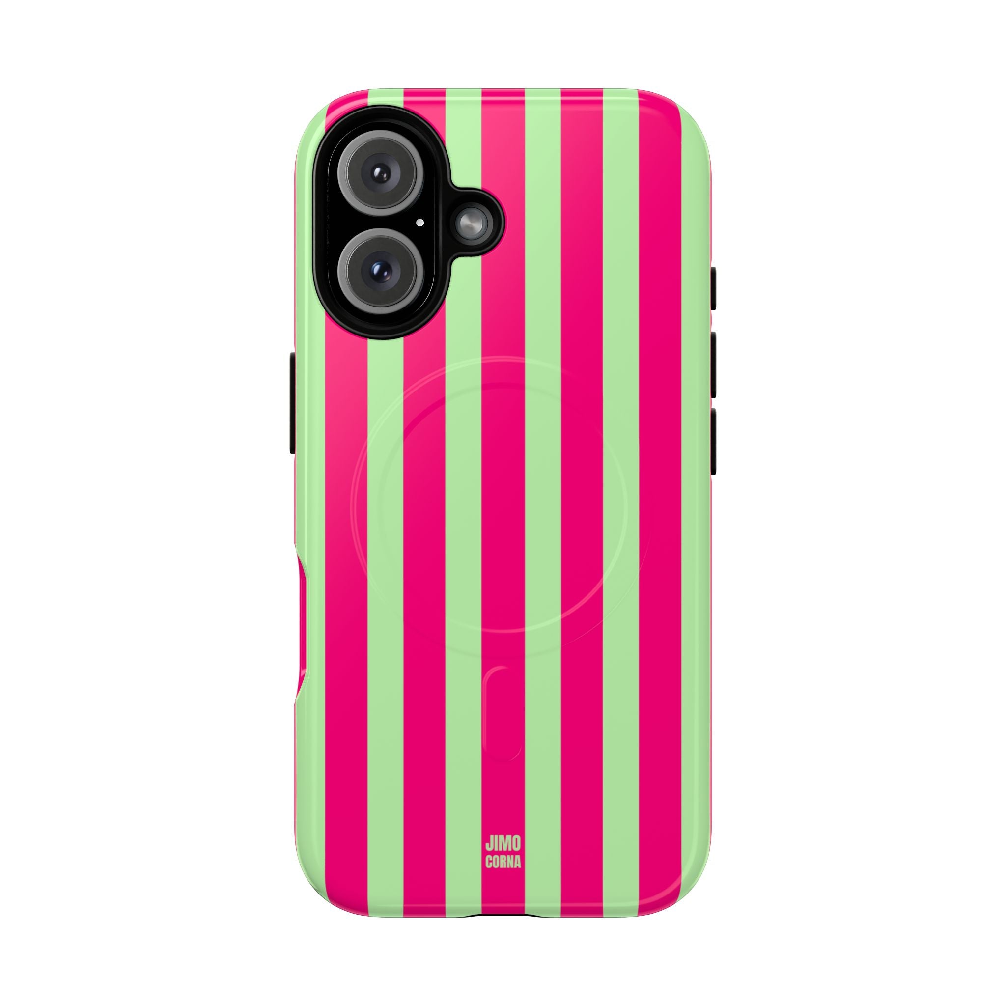 Bold Stripes MagSafe iPhone Case | Lime Green and Pink