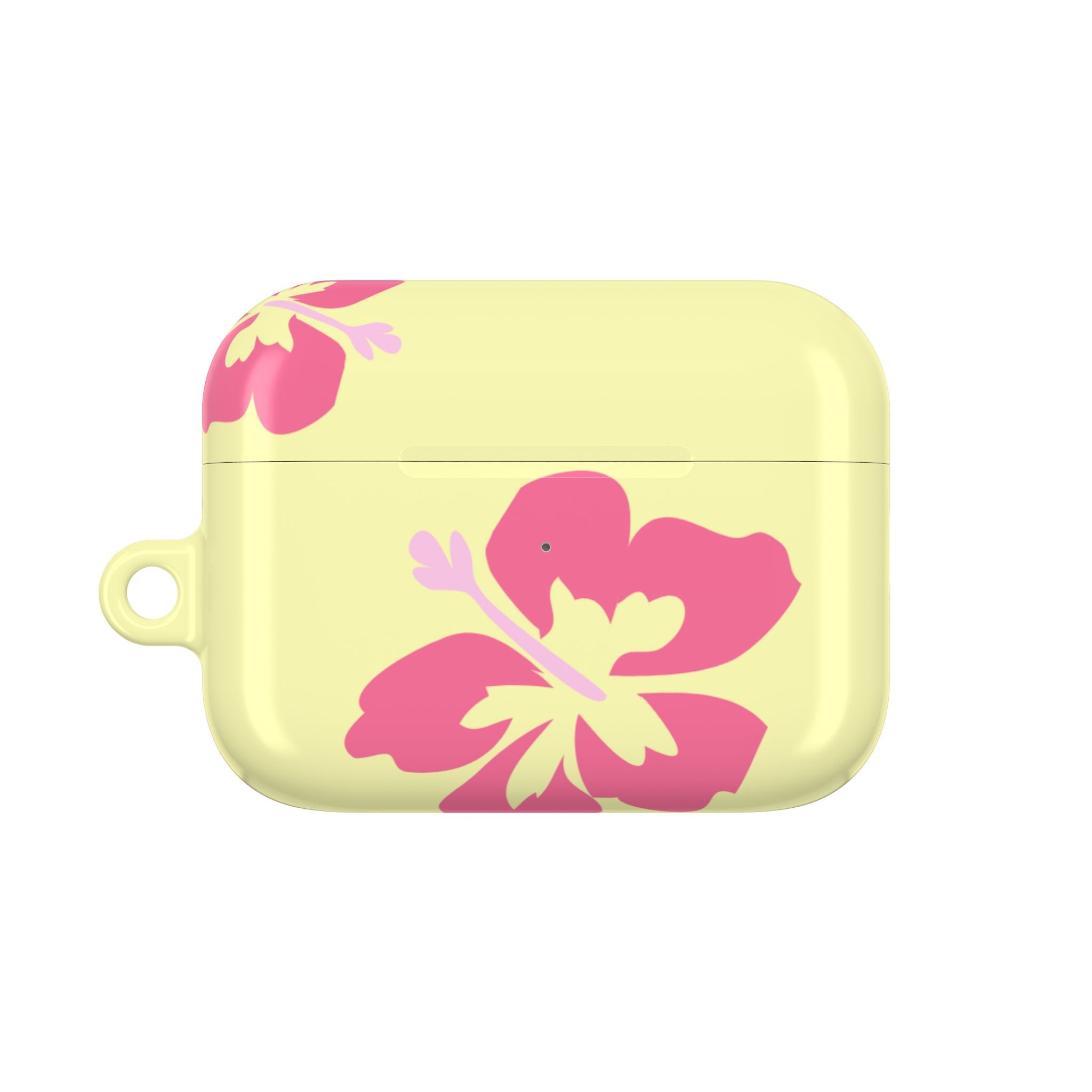 Pink Hibiscus on Yellow AirPods Case
