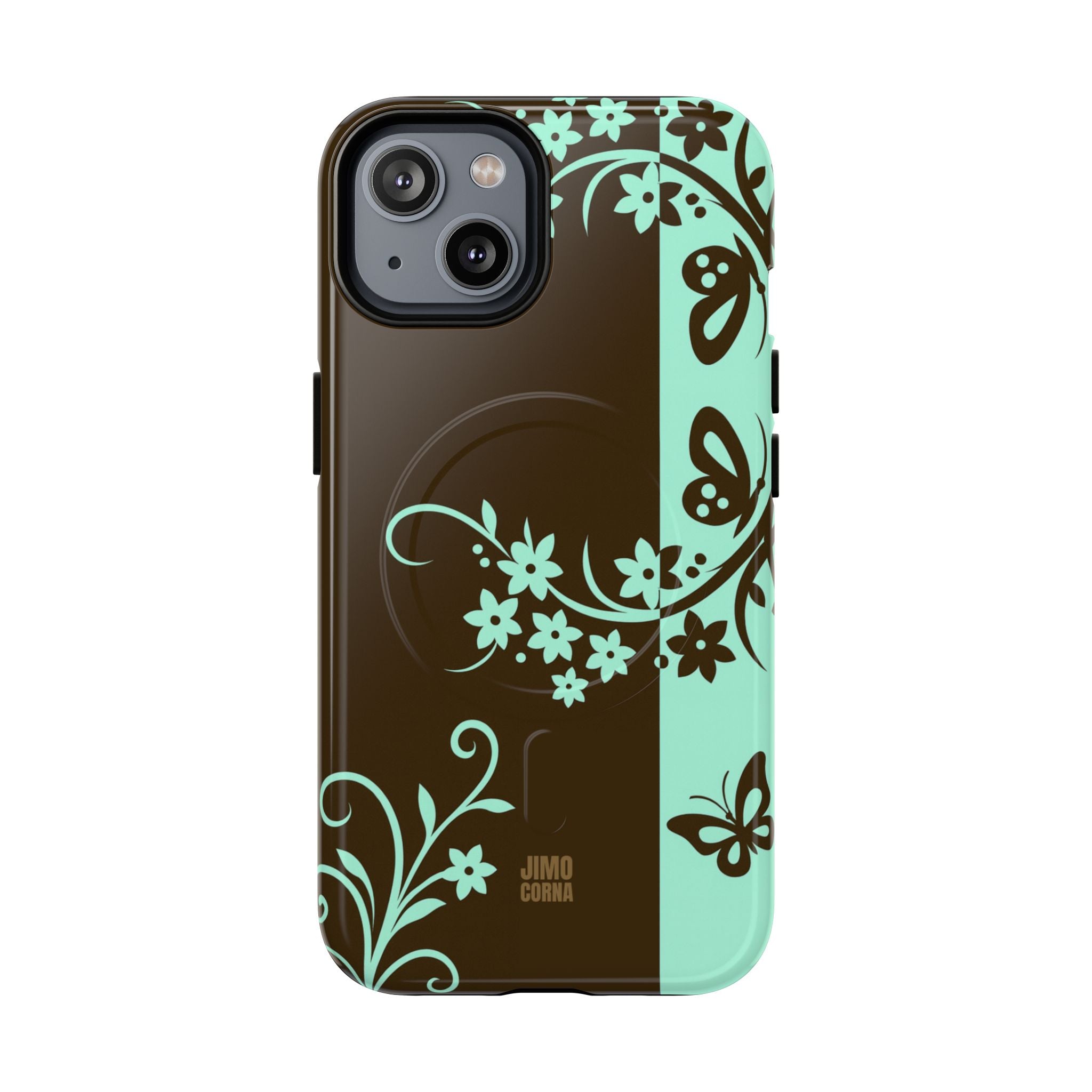 Y2K Floral MagSafe iPhone Case | Brown and Mint