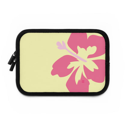 Pink on Yellow Hibiscus Laptop Sleeve