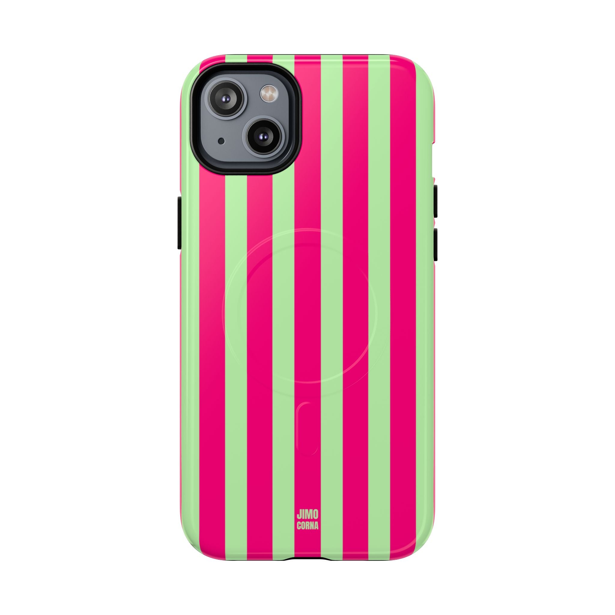 Bold Stripes MagSafe iPhone Case | Lime Green and Pink