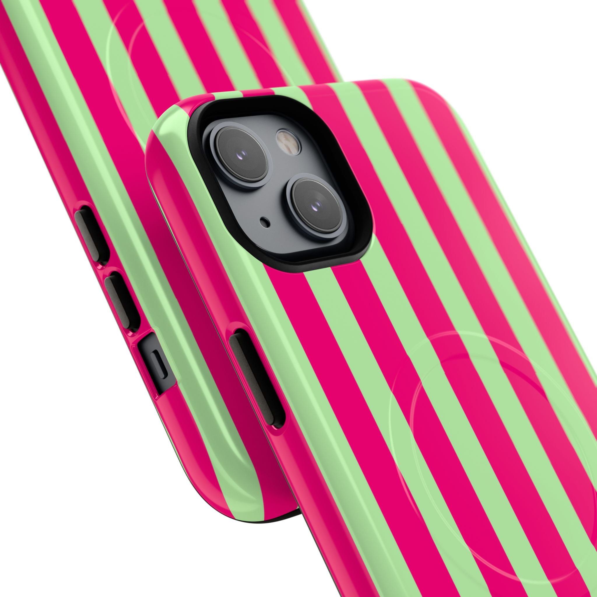 Bold Stripes MagSafe iPhone Case | Lime Green and Pink