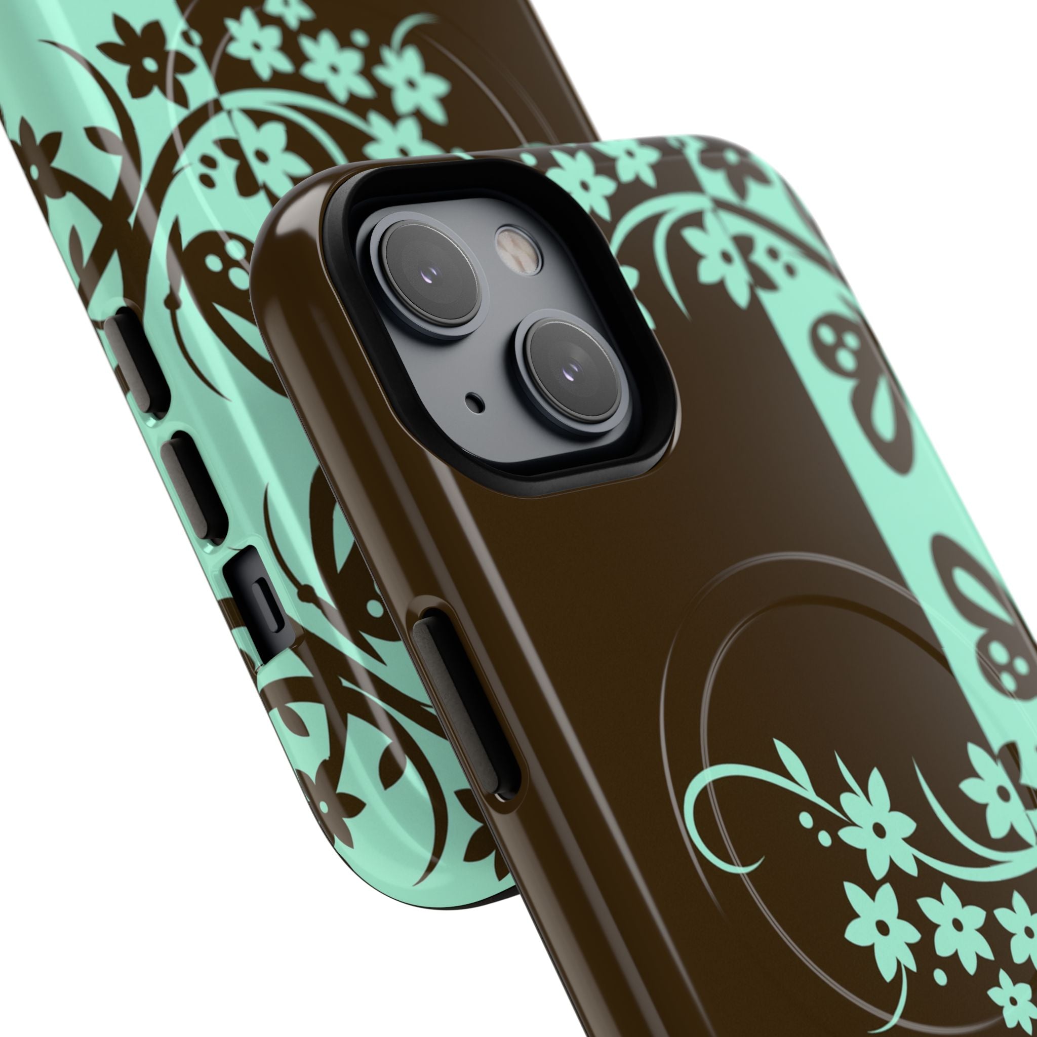Y2K Floral MagSafe iPhone Case | Brown and Mint