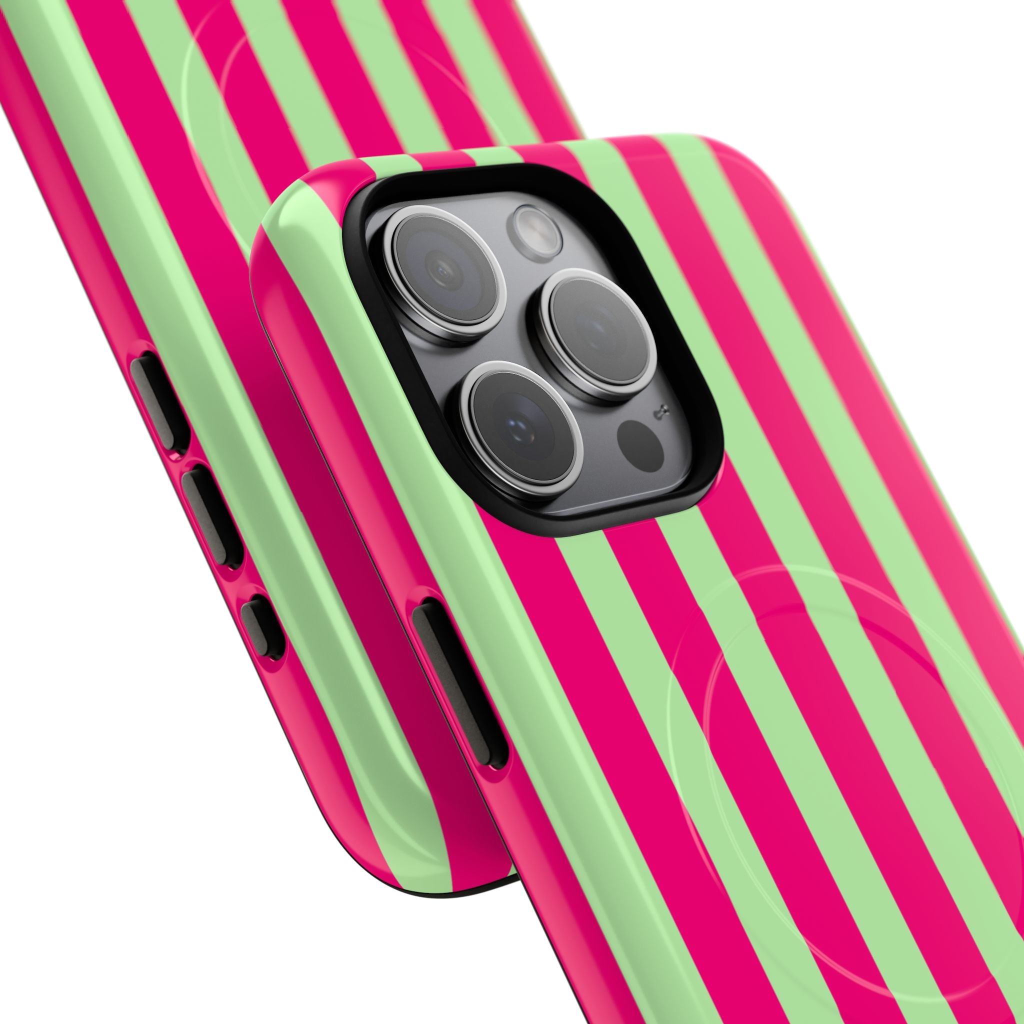 Bold Stripes MagSafe iPhone Case | Lime Green and Pink