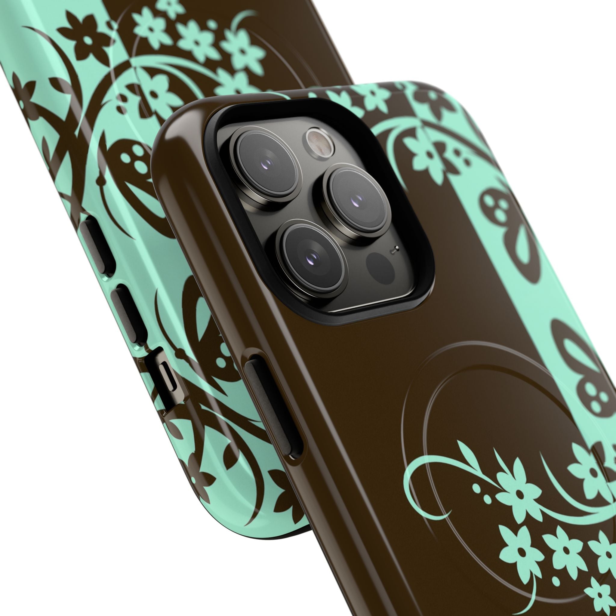 Y2K Floral MagSafe iPhone Case | Brown and Mint