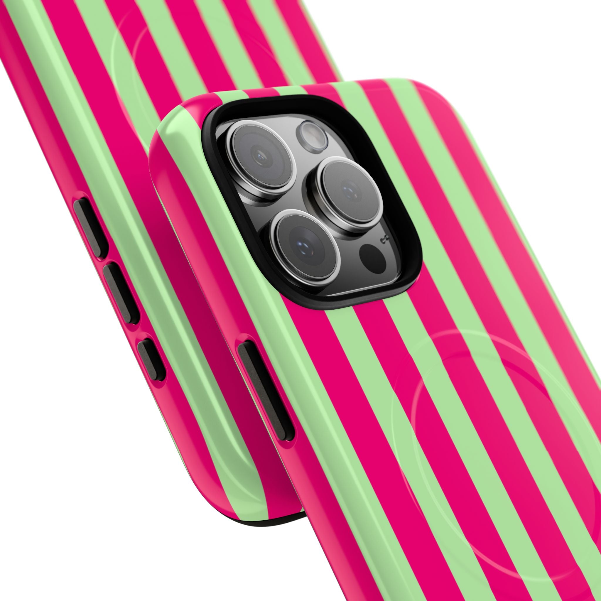 Bold Stripes MagSafe iPhone Case | Lime Green and Pink