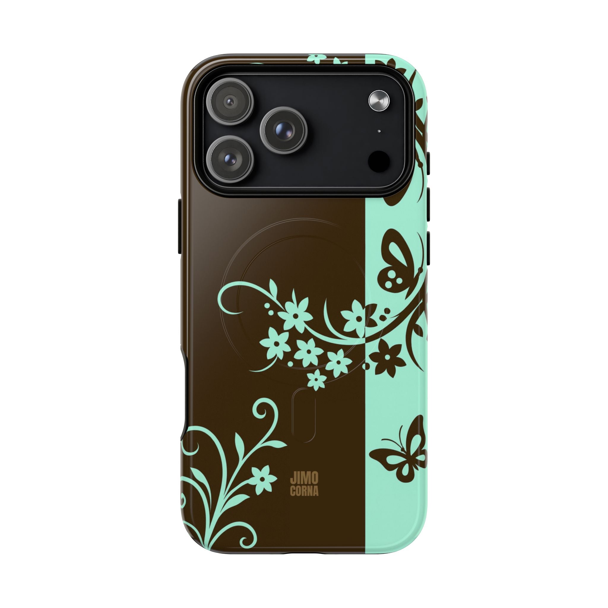 Y2K Floral MagSafe iPhone Case | Brown and Mint
