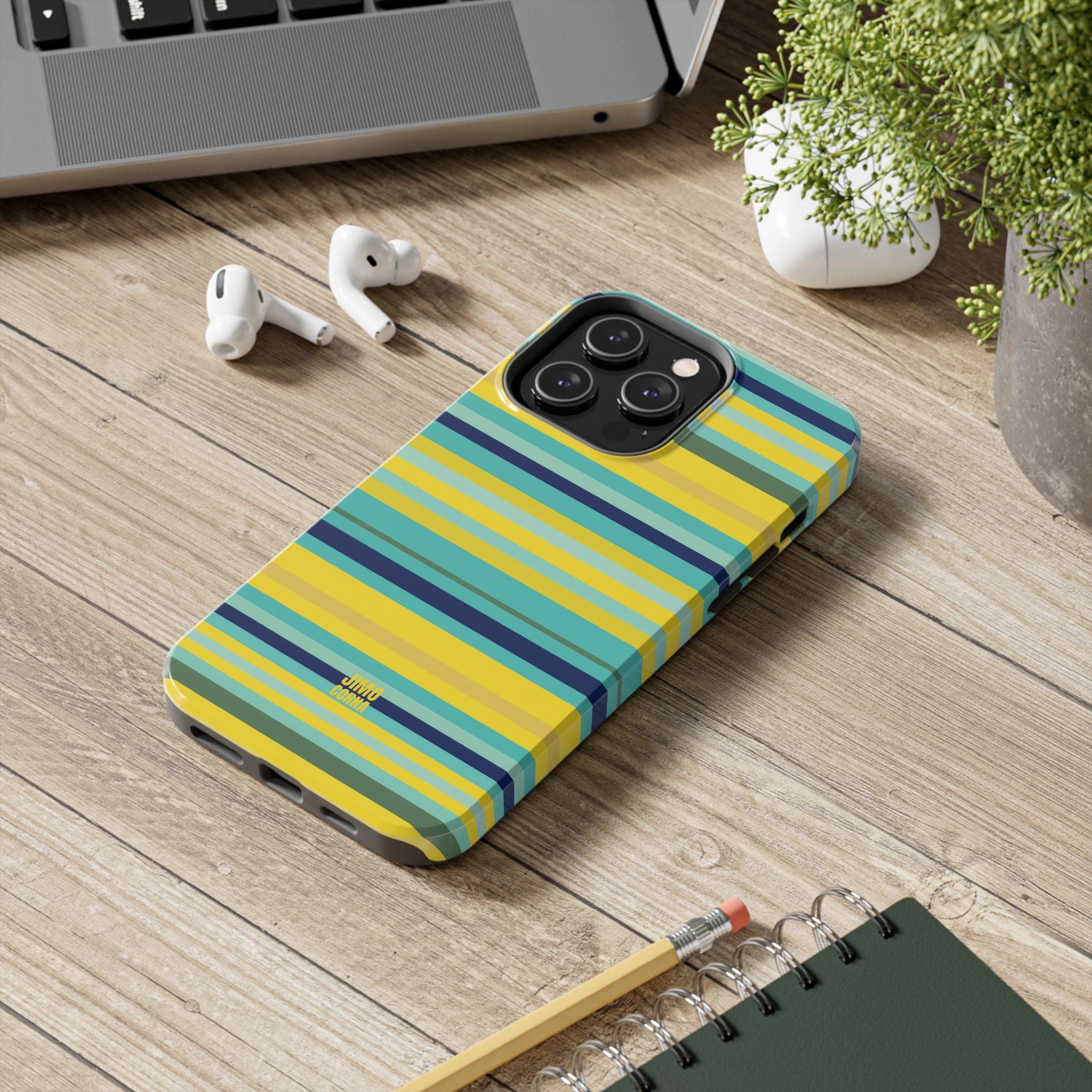 Blue Lemon Stripe iPhone Case