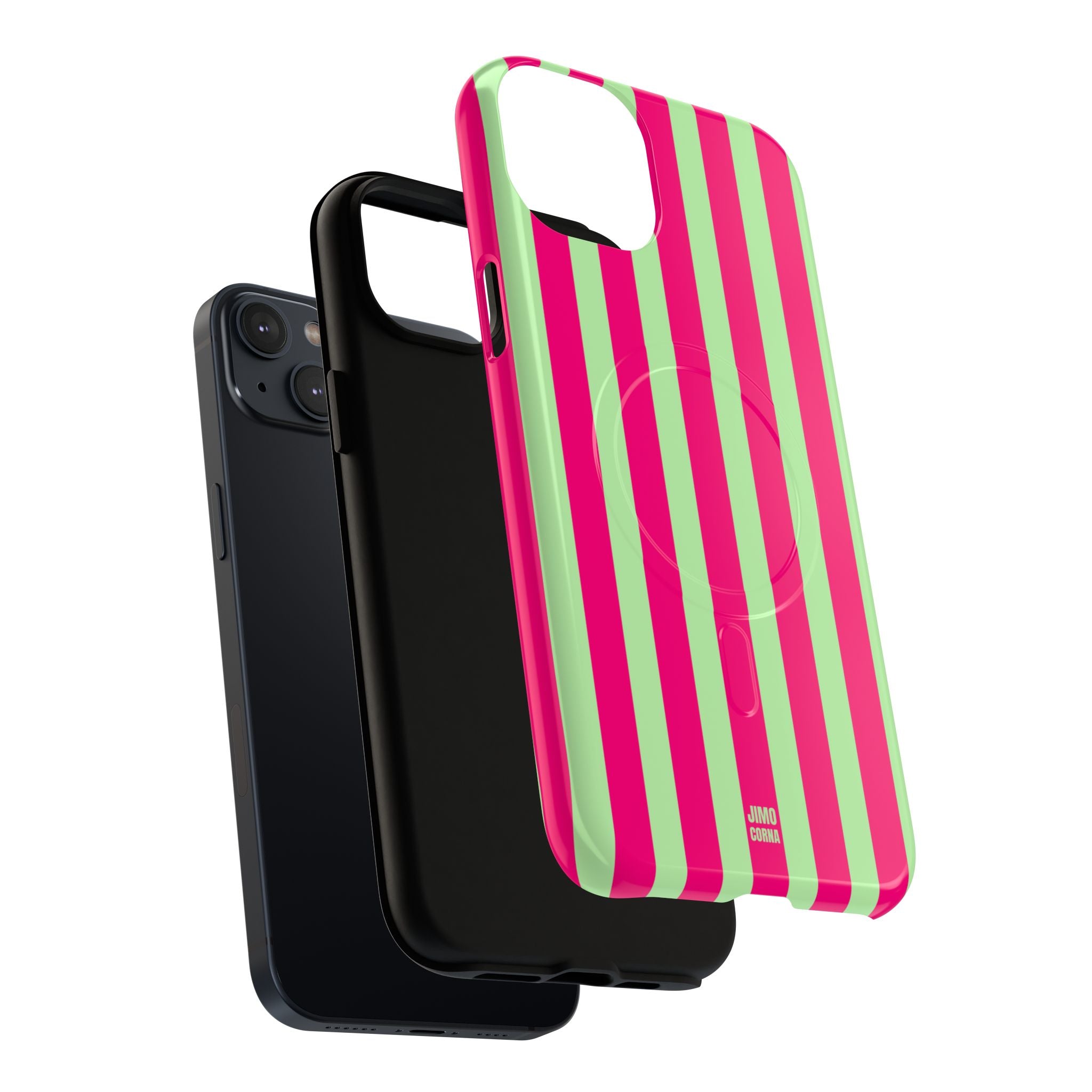Bold Stripes MagSafe iPhone Case | Lime Green and Pink