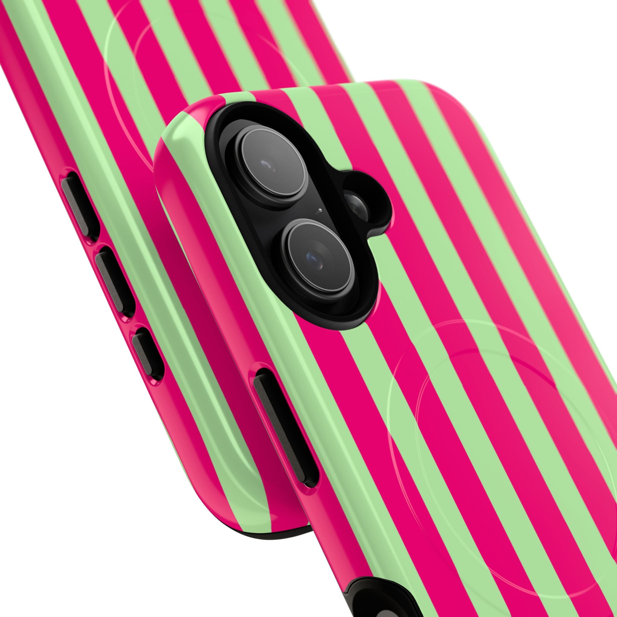 Bold Stripes MagSafe iPhone Case | Lime Green and Pink