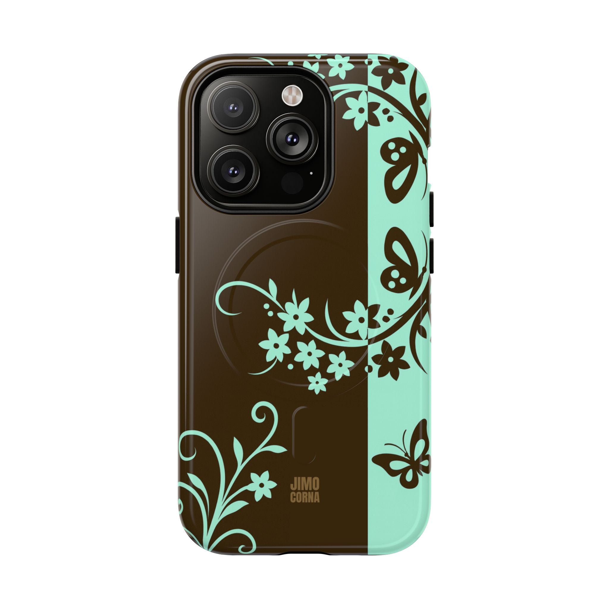 Y2K Floral MagSafe iPhone Case | Brown and Mint