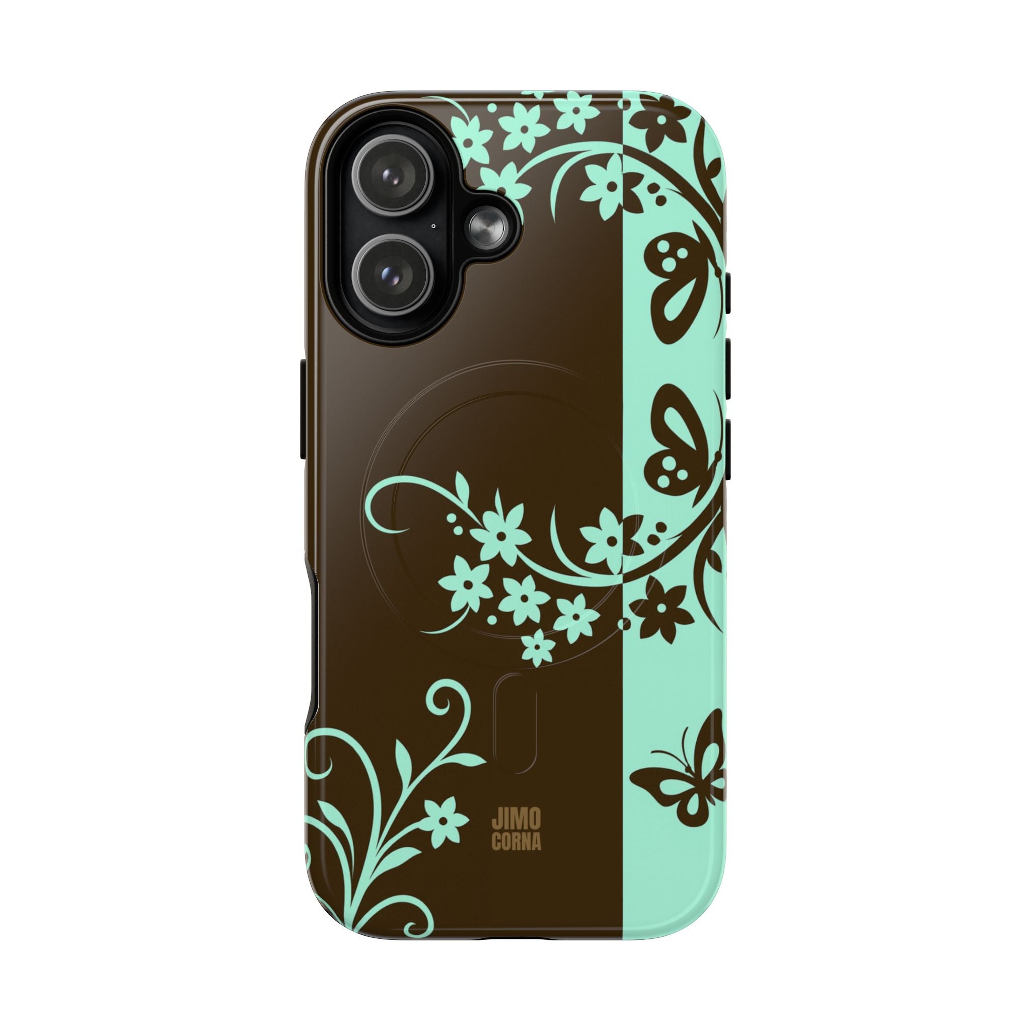 Y2K Floral MagSafe iPhone Case | Brown and Mint