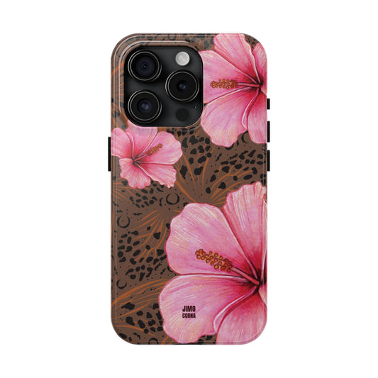 Beautiful Leopard print with pink Hibiscus flower Protective and durable iPhone case.