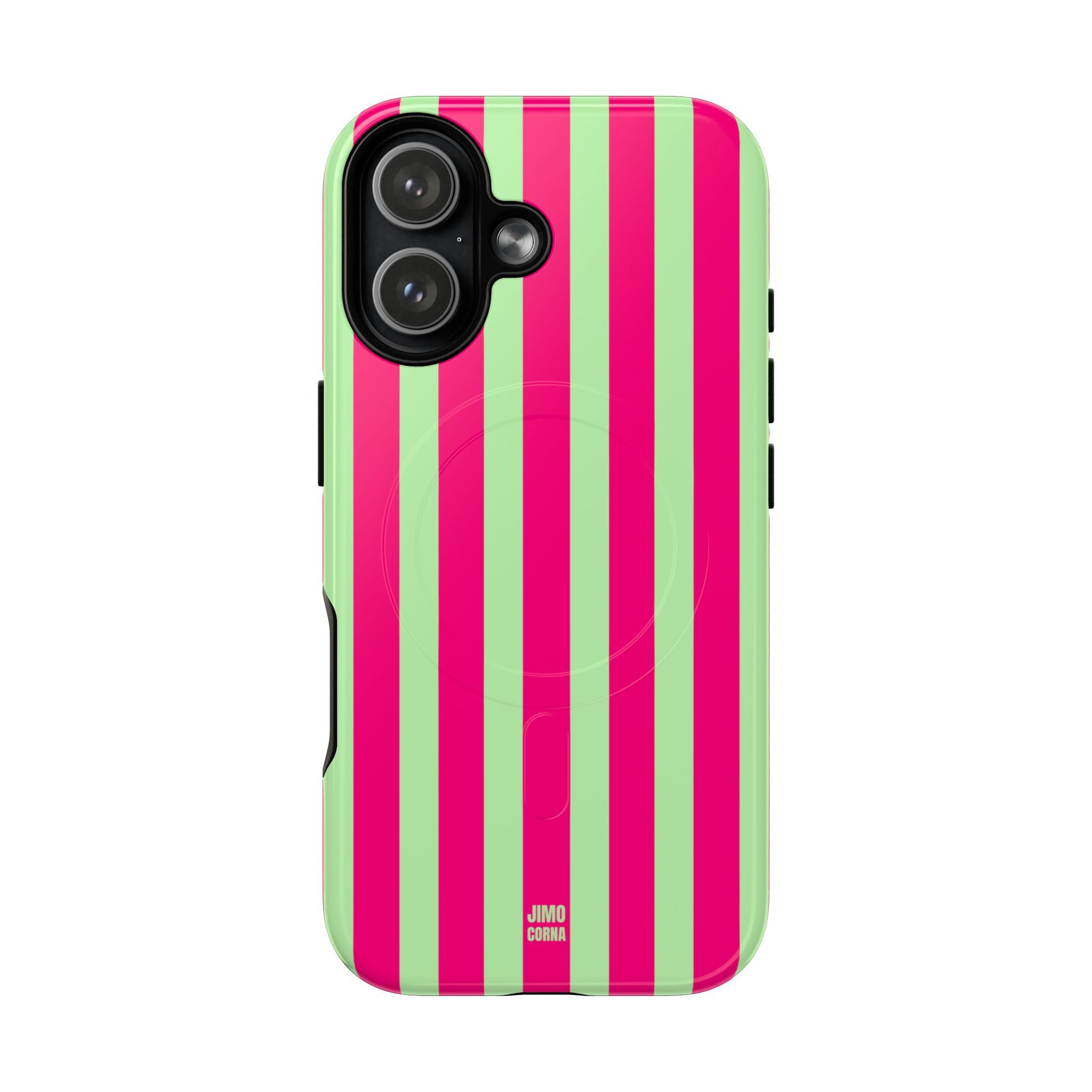 Bold Stripes MagSafe iPhone Case | Lime Green and Pink