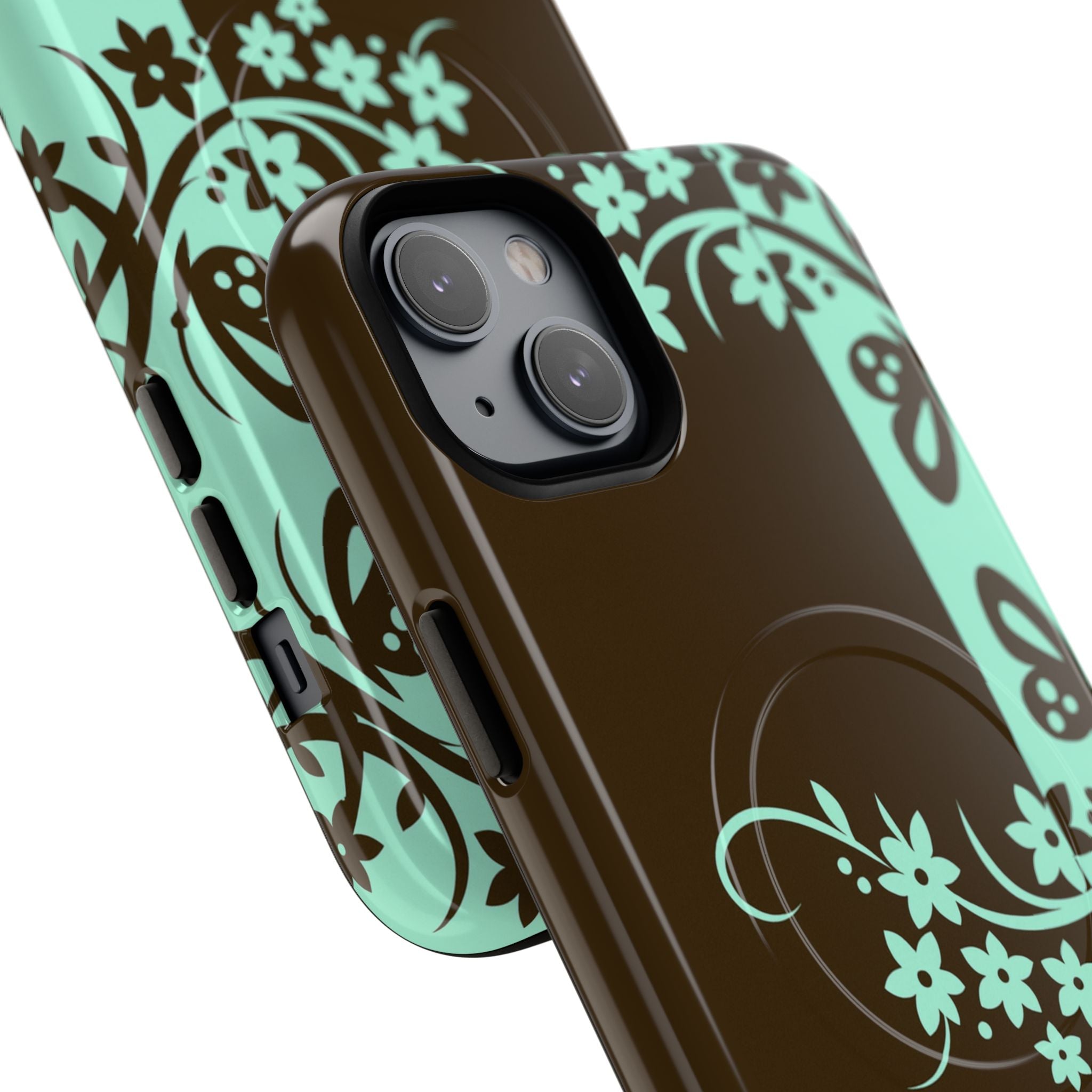 Y2K Floral MagSafe iPhone Case | Brown and Mint