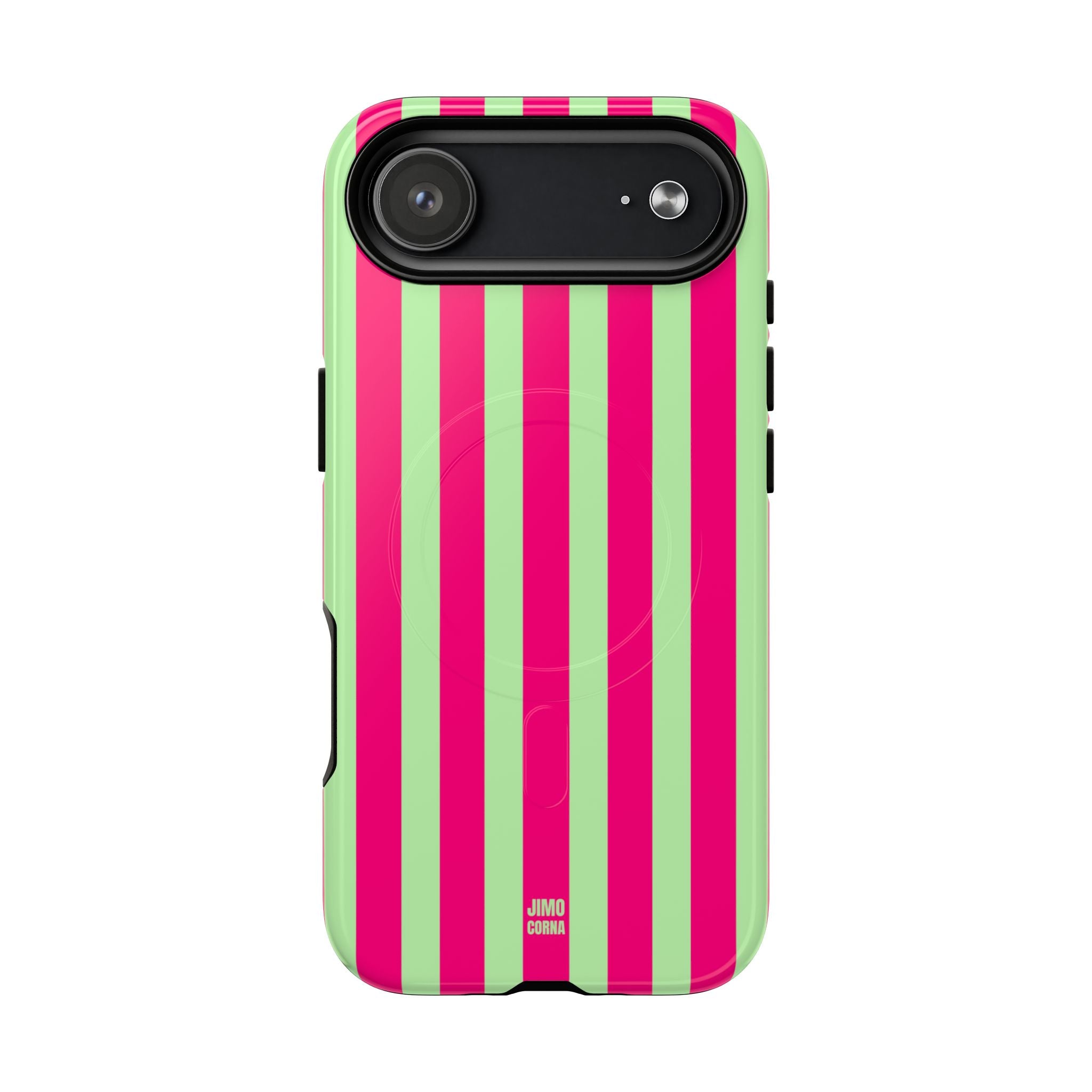 Bold Stripes MagSafe iPhone Case | Lime Green and Pink