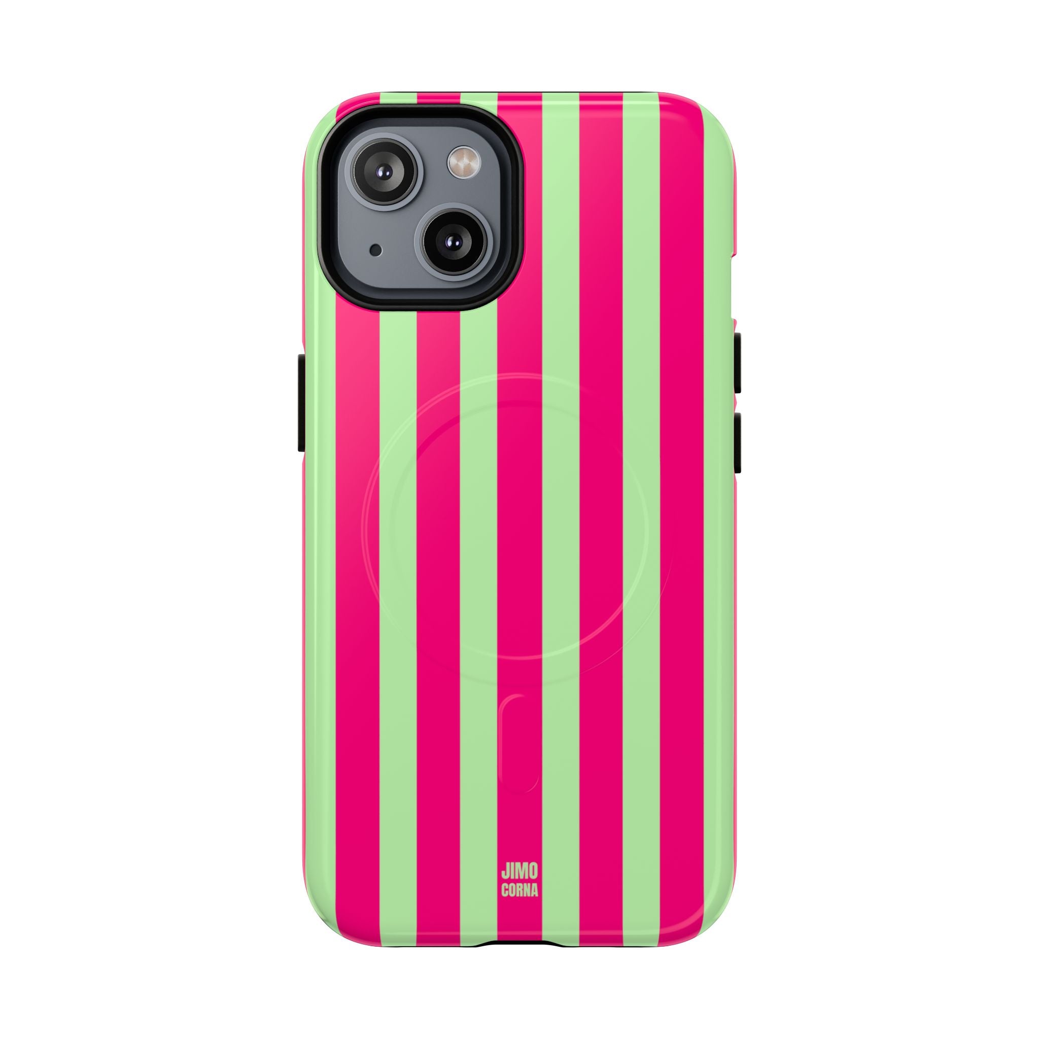 Bold Stripes MagSafe iPhone Case | Lime Green and Pink
