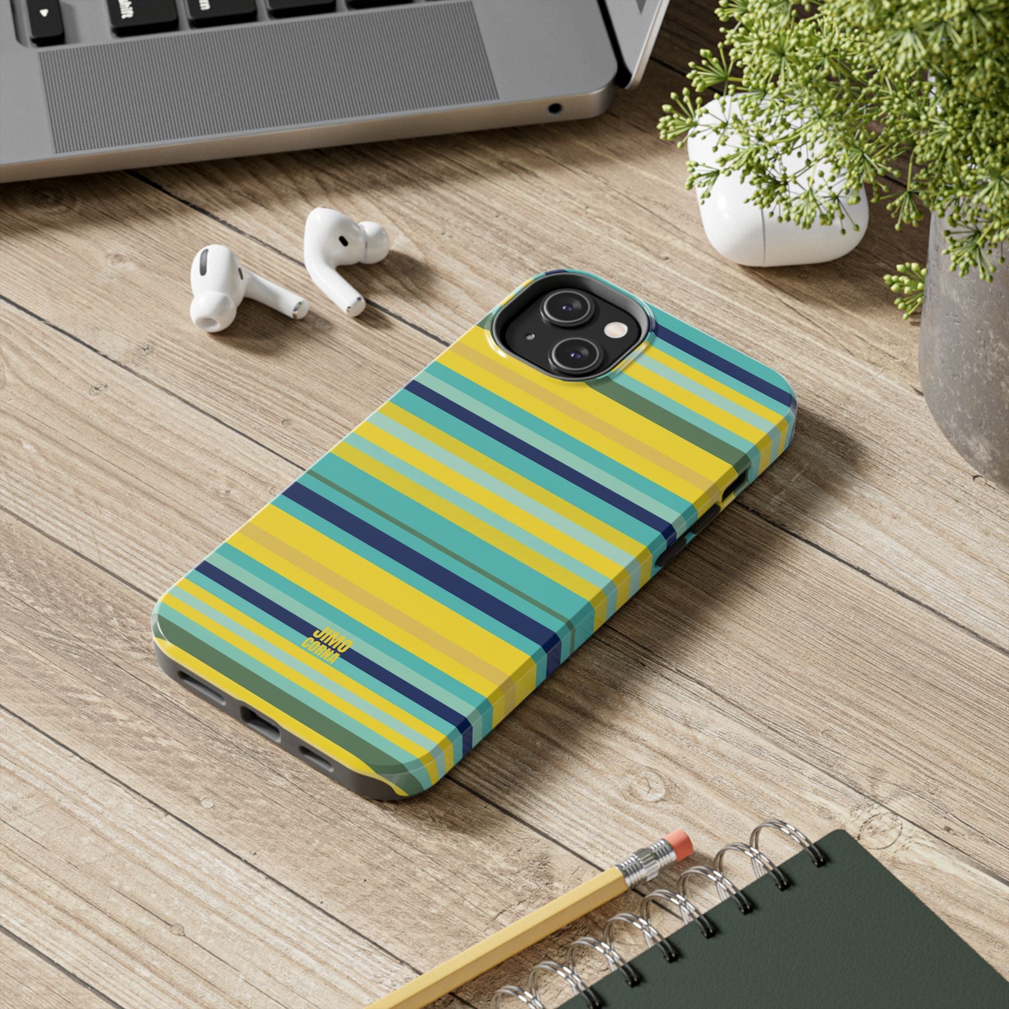 Blue Lemon Stripe iPhone Case