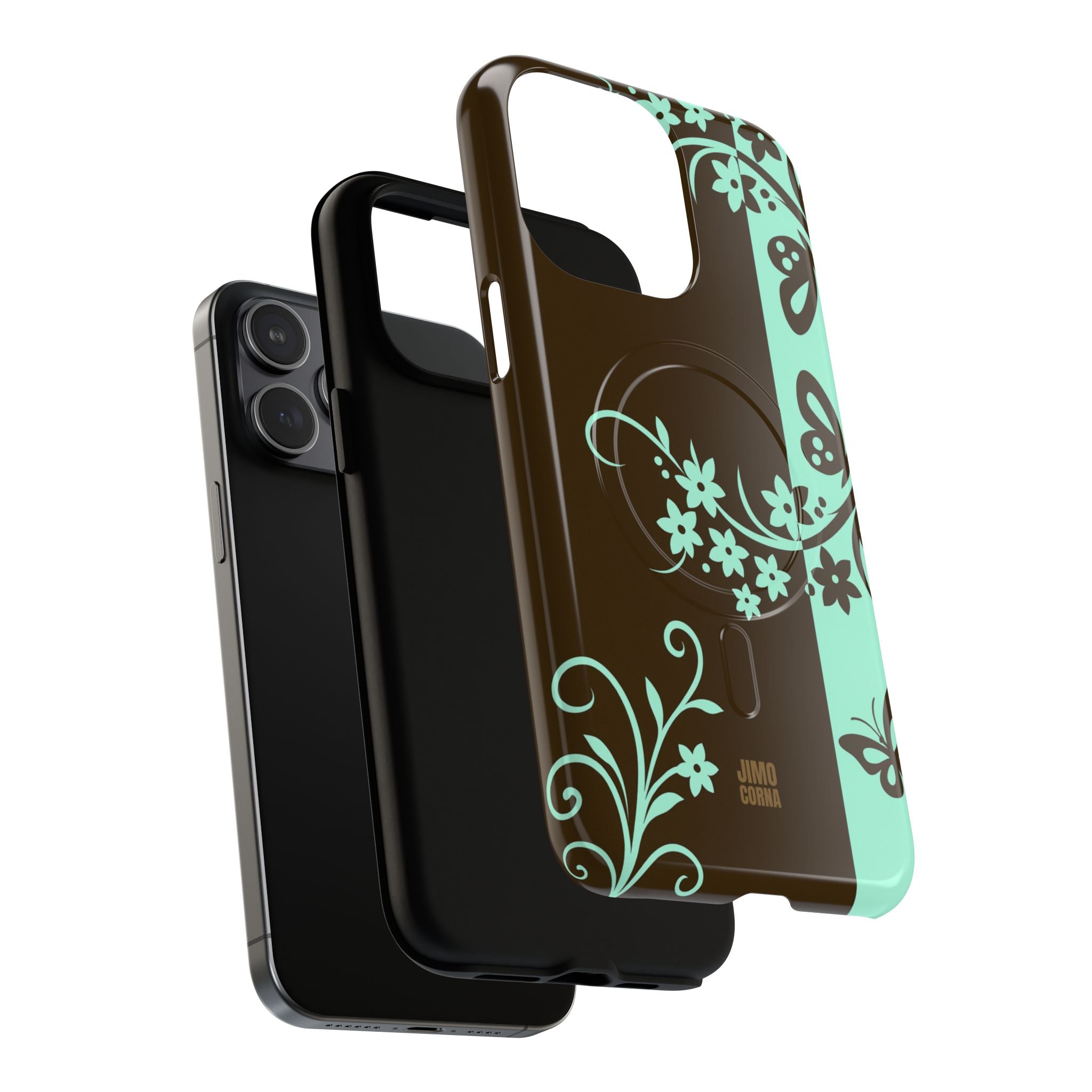 Y2K Floral MagSafe iPhone Case | Brown and Mint