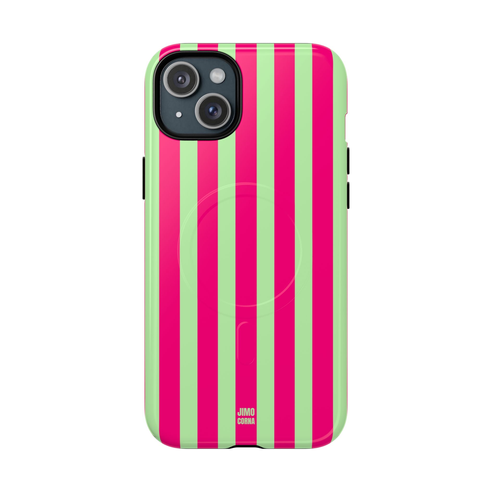 Bold Stripes MagSafe iPhone Case | Lime Green and Pink