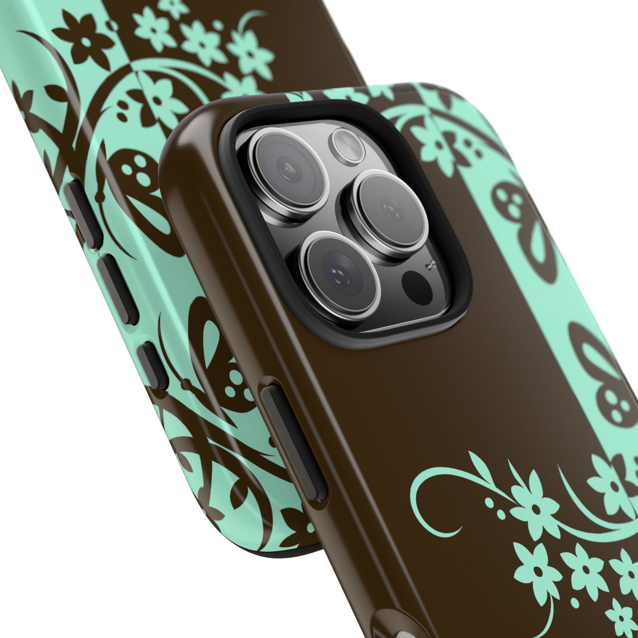 Y2K Floral iPhone Case | Brown and Mint