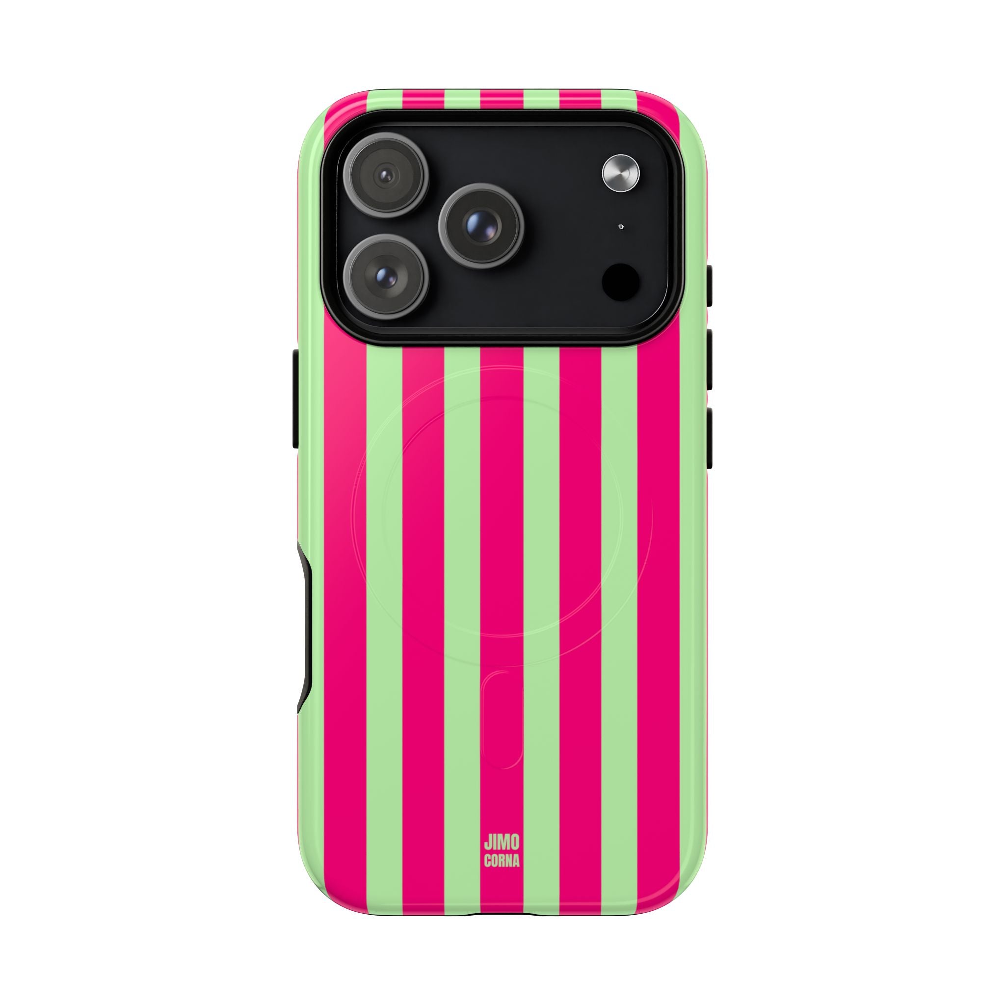 Bold Stripes MagSafe iPhone Case | Lime Green and Pink