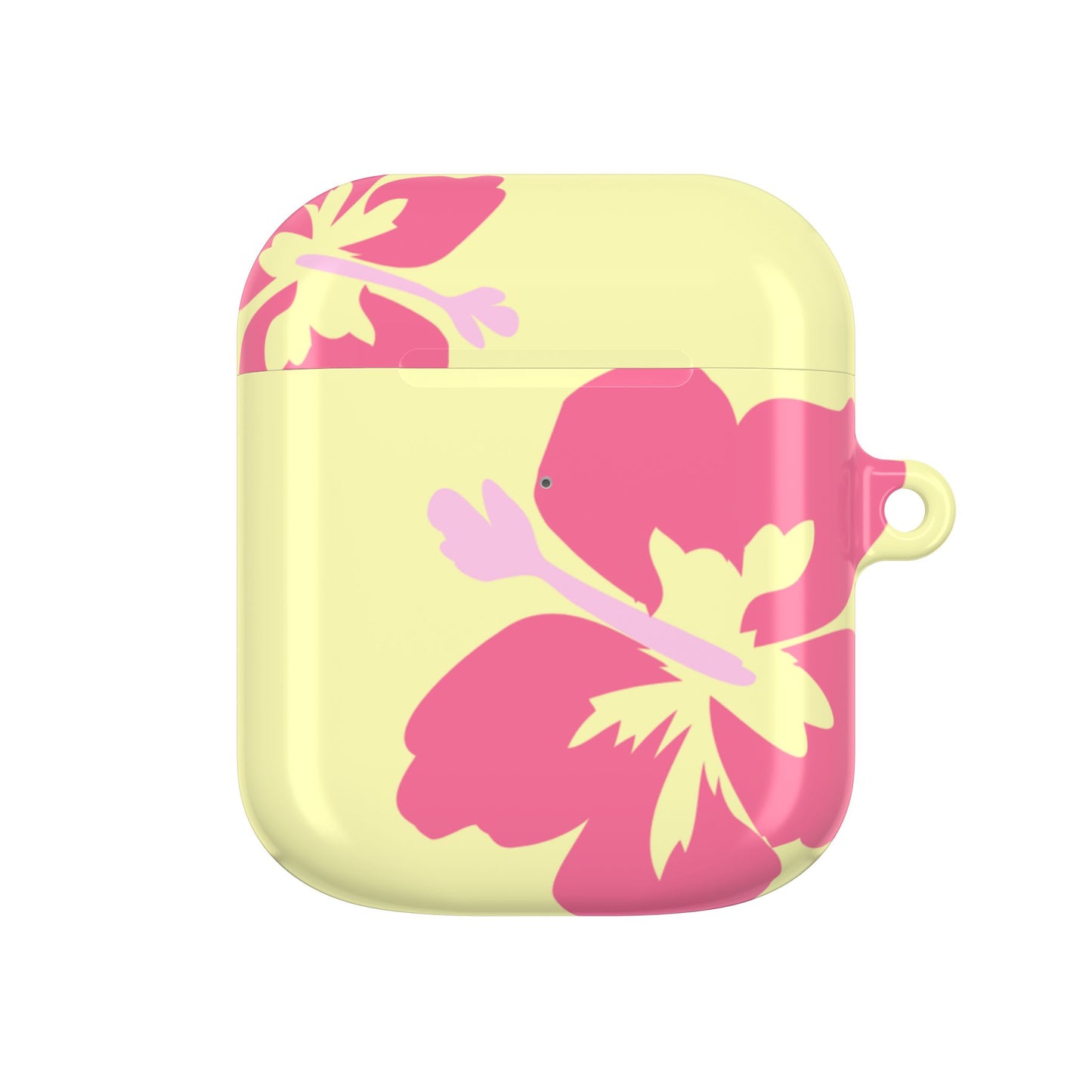 Pink Hibiscus on Yellow AirPods Case