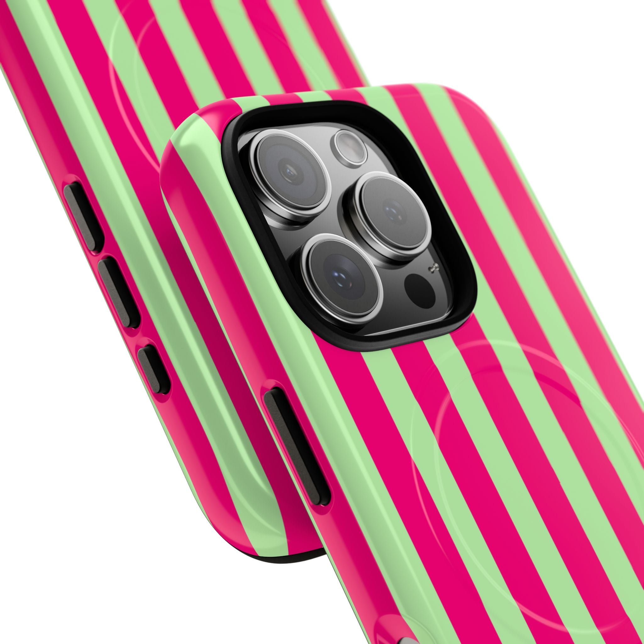 Bold Stripes MagSafe iPhone Case | Lime Green and Pink