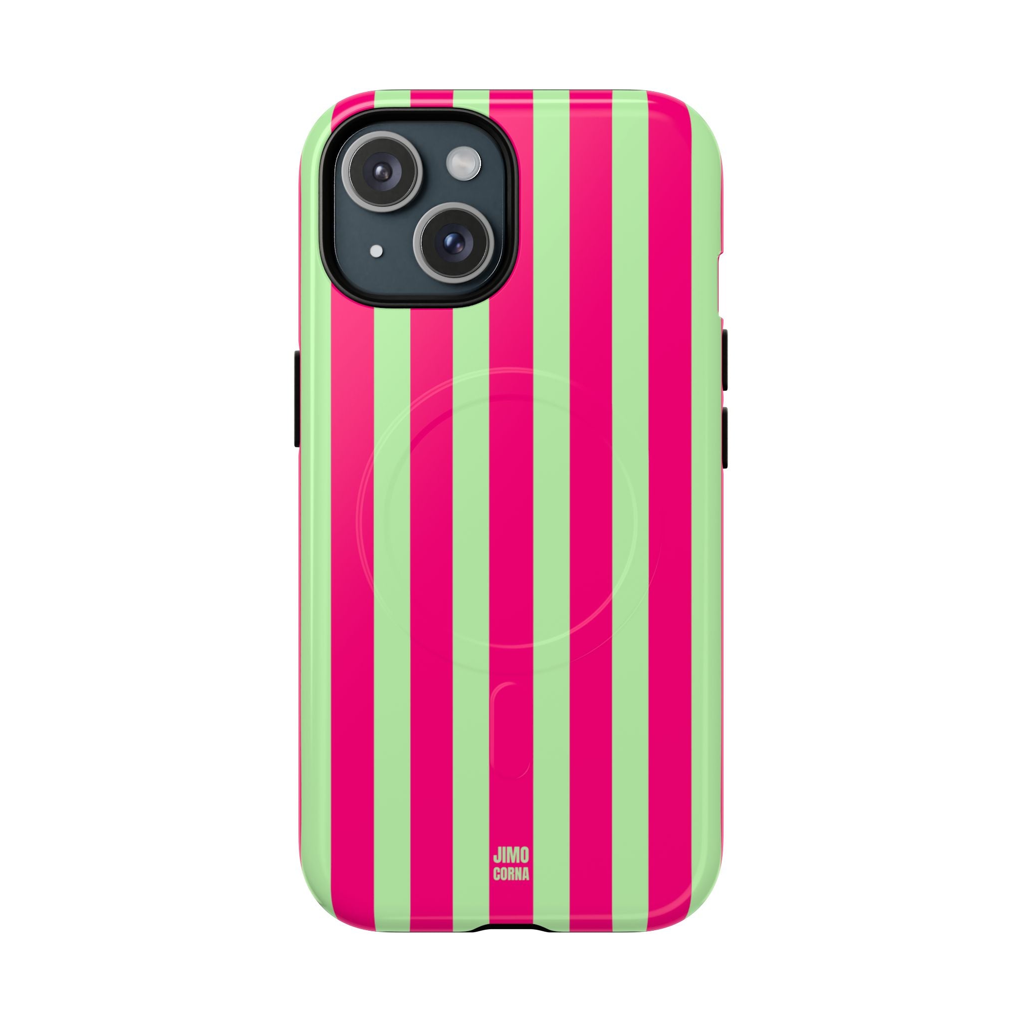 Bold Stripes MagSafe iPhone Case | Lime Green and Pink