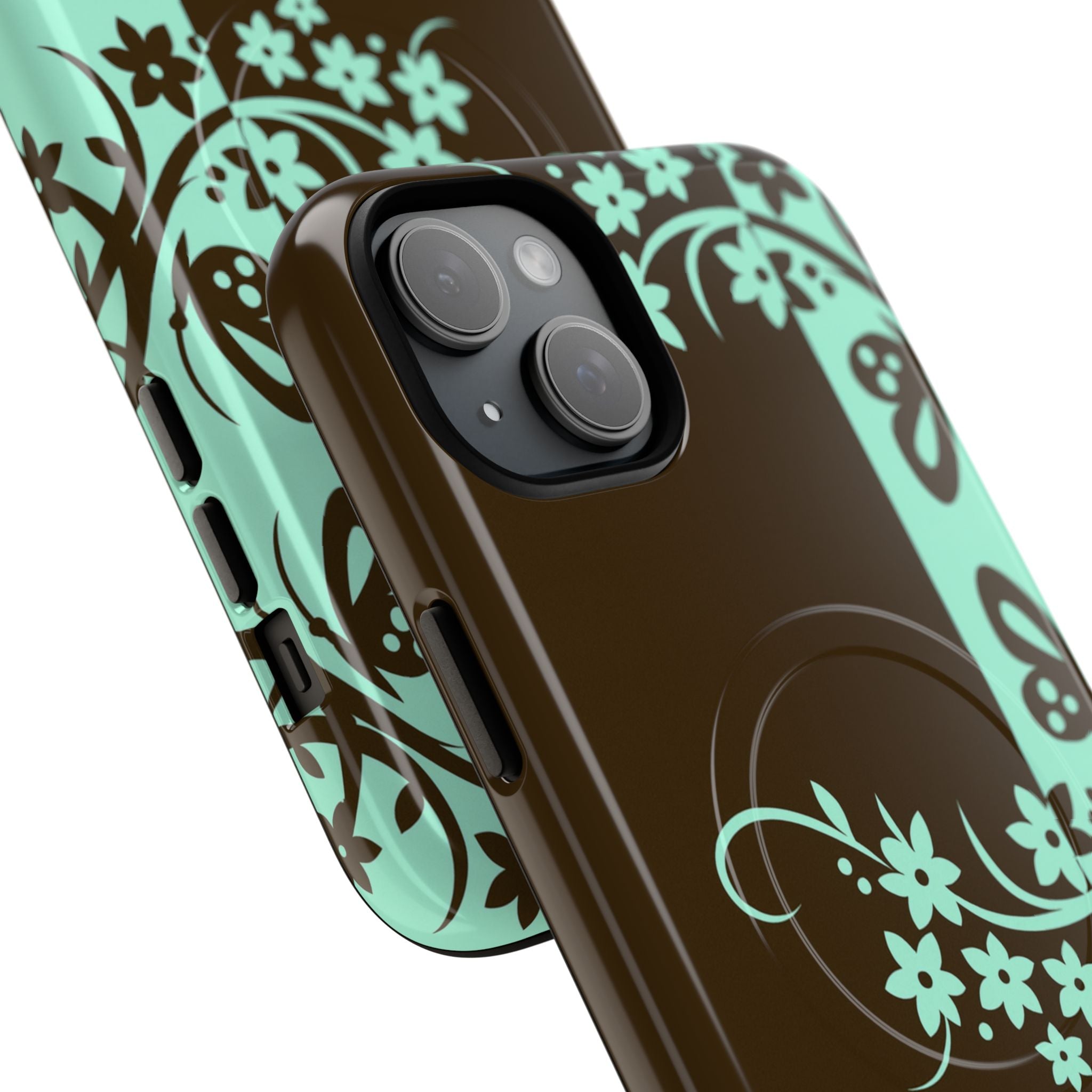 Y2K Floral MagSafe iPhone Case | Brown and Mint
