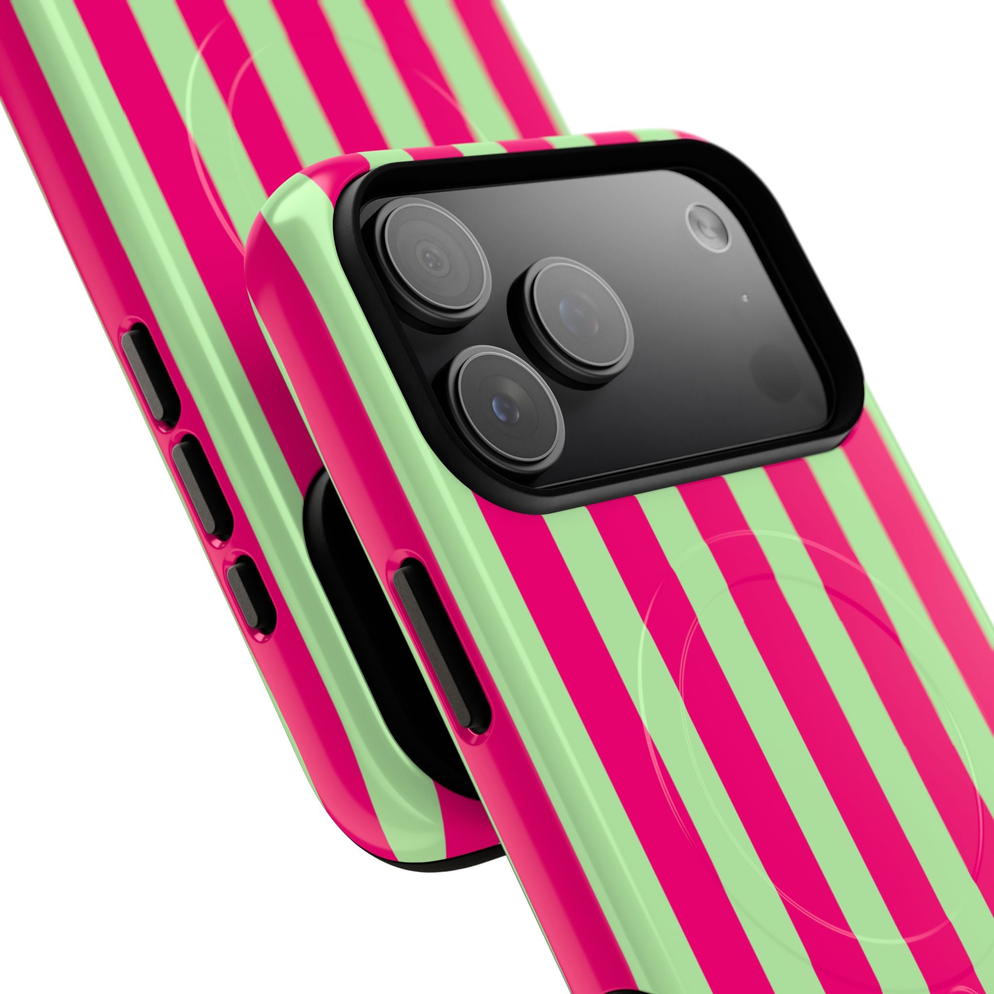 Bold Stripes MagSafe iPhone Case | Lime Green and Pink