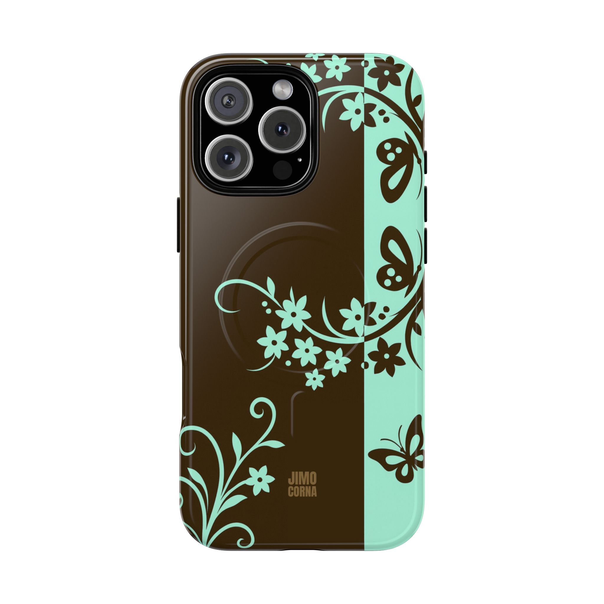 Y2K Floral MagSafe iPhone Case | Brown and Mint